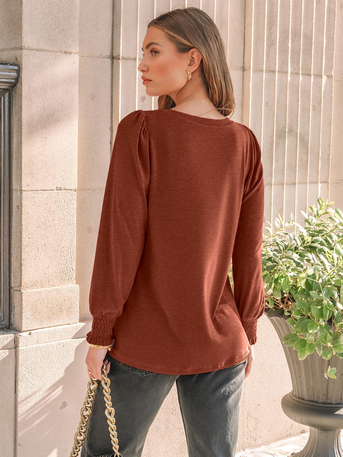 AUTOMET Long Sleeve Shirts Womens Pleated Business Casual Blouses with Smocked Cuffs - Image 4