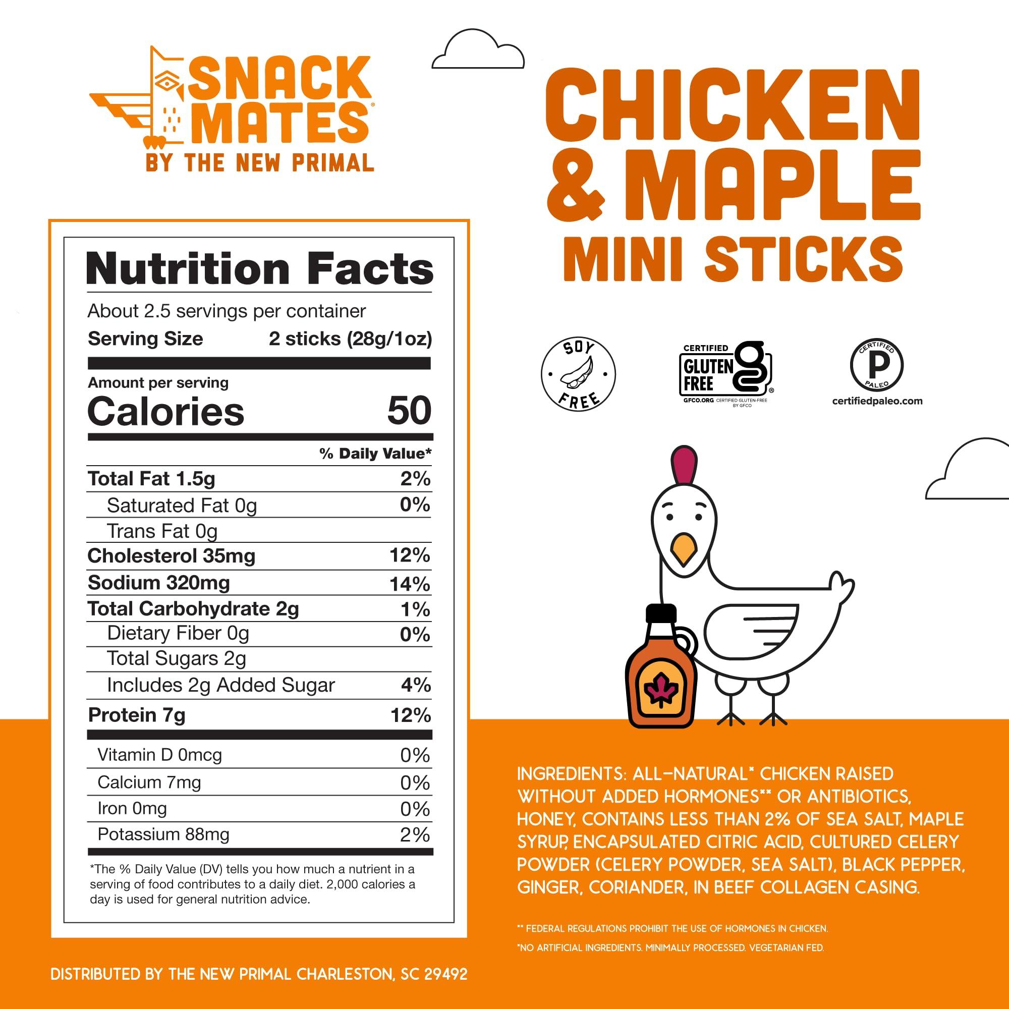 The New Primal Snack Mates Chicken & Maple Sticks, Gluten Free Healthy Snacks for Kids, Low Sugar High Protein Back to School Snacks, Mini Paleo Jerky Meat Stick, 7g Protein, 50 Calories, 40 Pack - Image 2