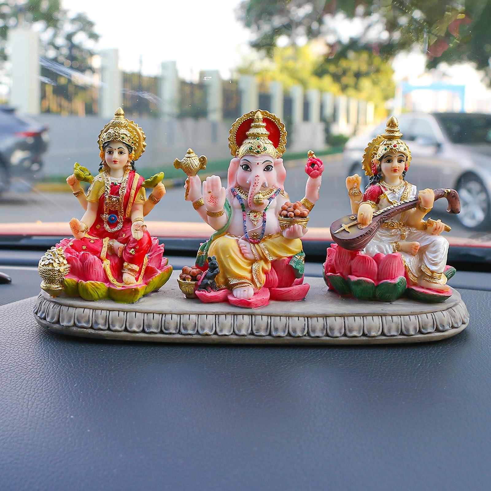 India Laxmi Ganesh Saraswati Statue - 3.9”H Indian God Lakshmi Ganesha Saraswati Idol Figurine Hindu Diwali Gifts Diwali Decoration Home Office Mandir Temple Pooja Item - Image 7