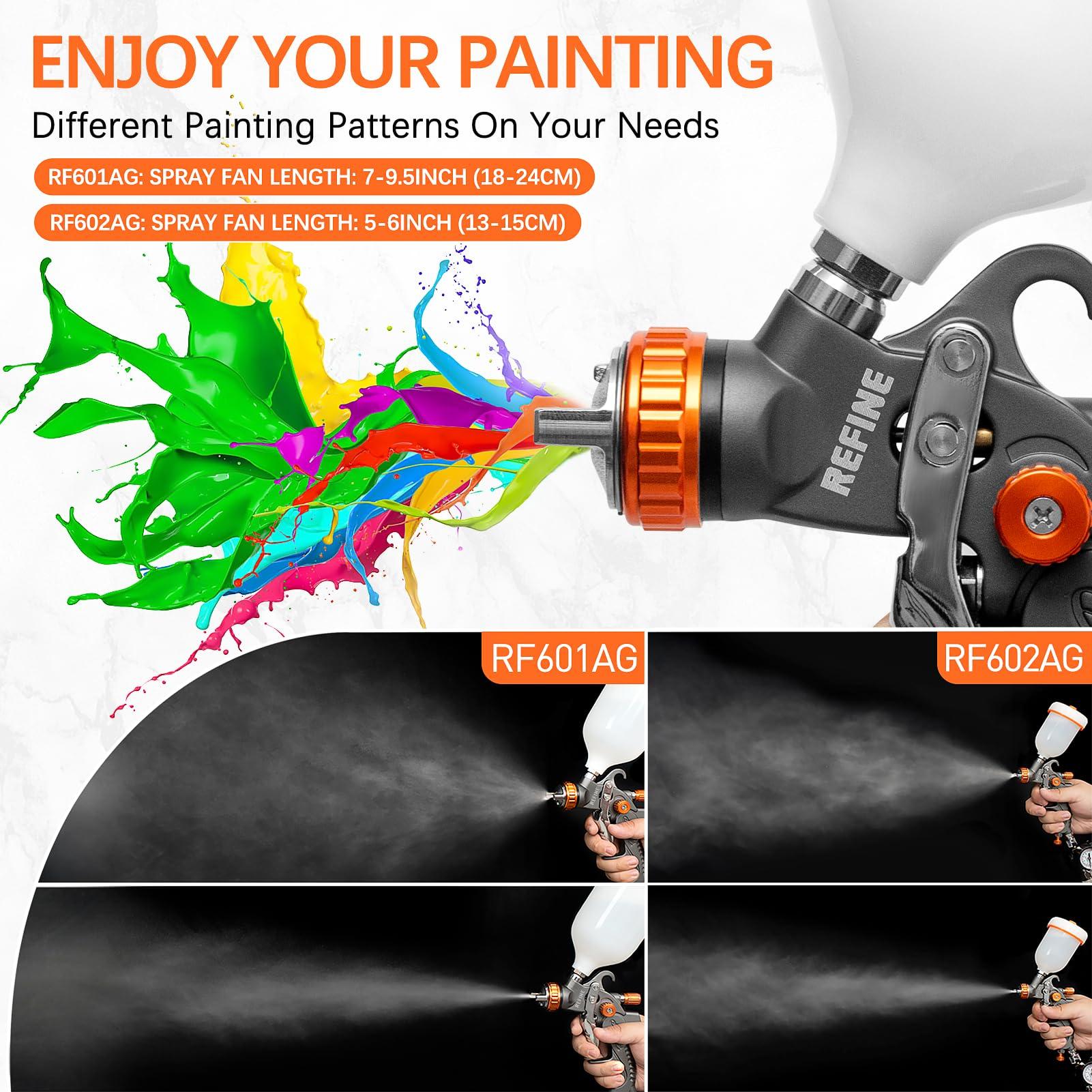 REFINE HVLP Air Gravity Spray Gun Sets, 2-Spray Paint Gun, 1.0mm 100ml & 1.4/1.7mm 600ml Auto Paint Sprayer Gun with Air Regulator for Car Paint, Primer, Topcoat & Touch-Up, Furniture, House Painting. - Image 2
