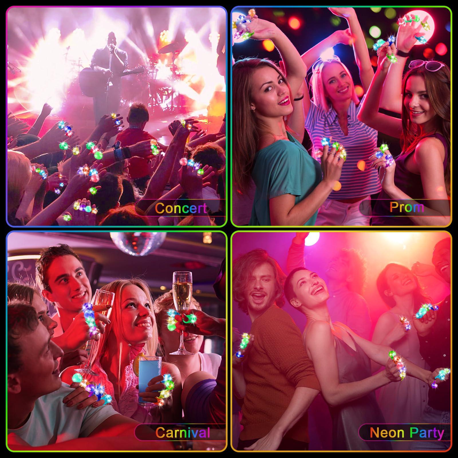 OLUPP 200 Pack LED Light Up Rings, Glow in the Dark Party Supplies, 6 Style Flashing Glow in the Dark Rings for Adults & Kids Birthday Party Favors,Classroom Prizes,Concert,Goodie Bag Fillers, Raves - Image 6