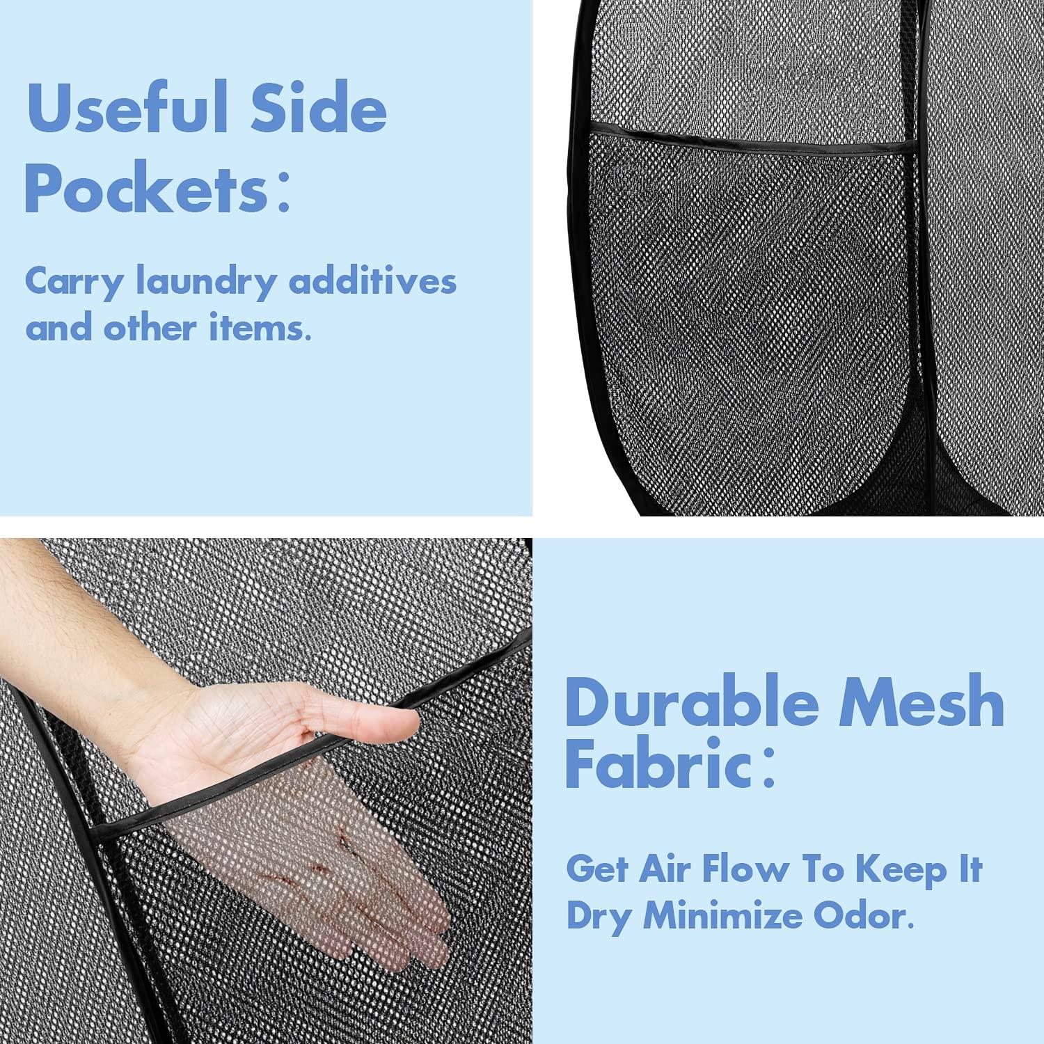 DUCOO Pop Up Hamper, 1 PCS Mesh Pop Up Laundry Hamper, Foldable Mesh Laundry Basket with Space-Saving Design for Home, Dorm, Travel & Storage - Black - Image 4