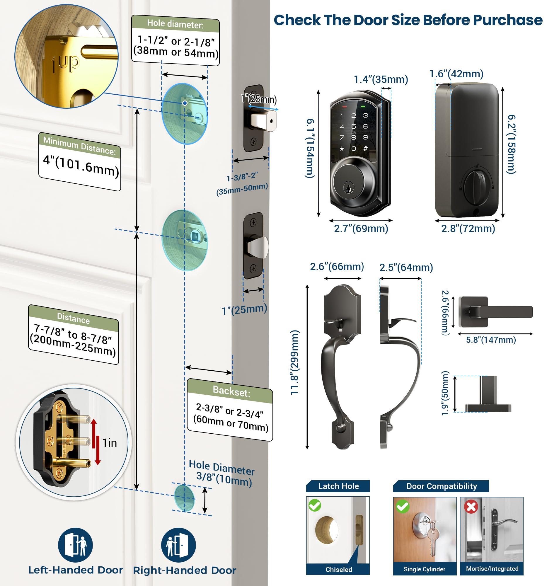 Veise VE06-H Smart Front Door Lock Set, App Control, Keyless Entry Deadbolt with Lever Handle, Electronic Digital Touchscreen Keypad, Auto Lock, Easy Install, Matte Black - Image 6