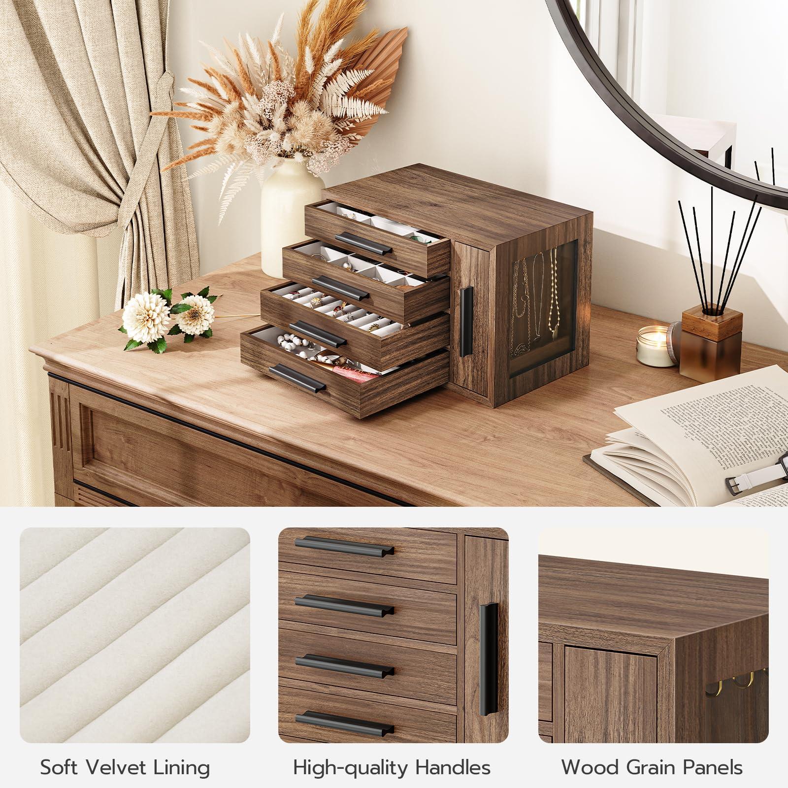 HOOBRO Jewelry Box for Women, Wooden Jewelry Organizer with Transparent Window, 4-Layer Jewelry Organizer Box, Jewelry Holder Organizer for Earrings, Necklaces, Rings, Walnut and Black BH09JB04 - Image 9