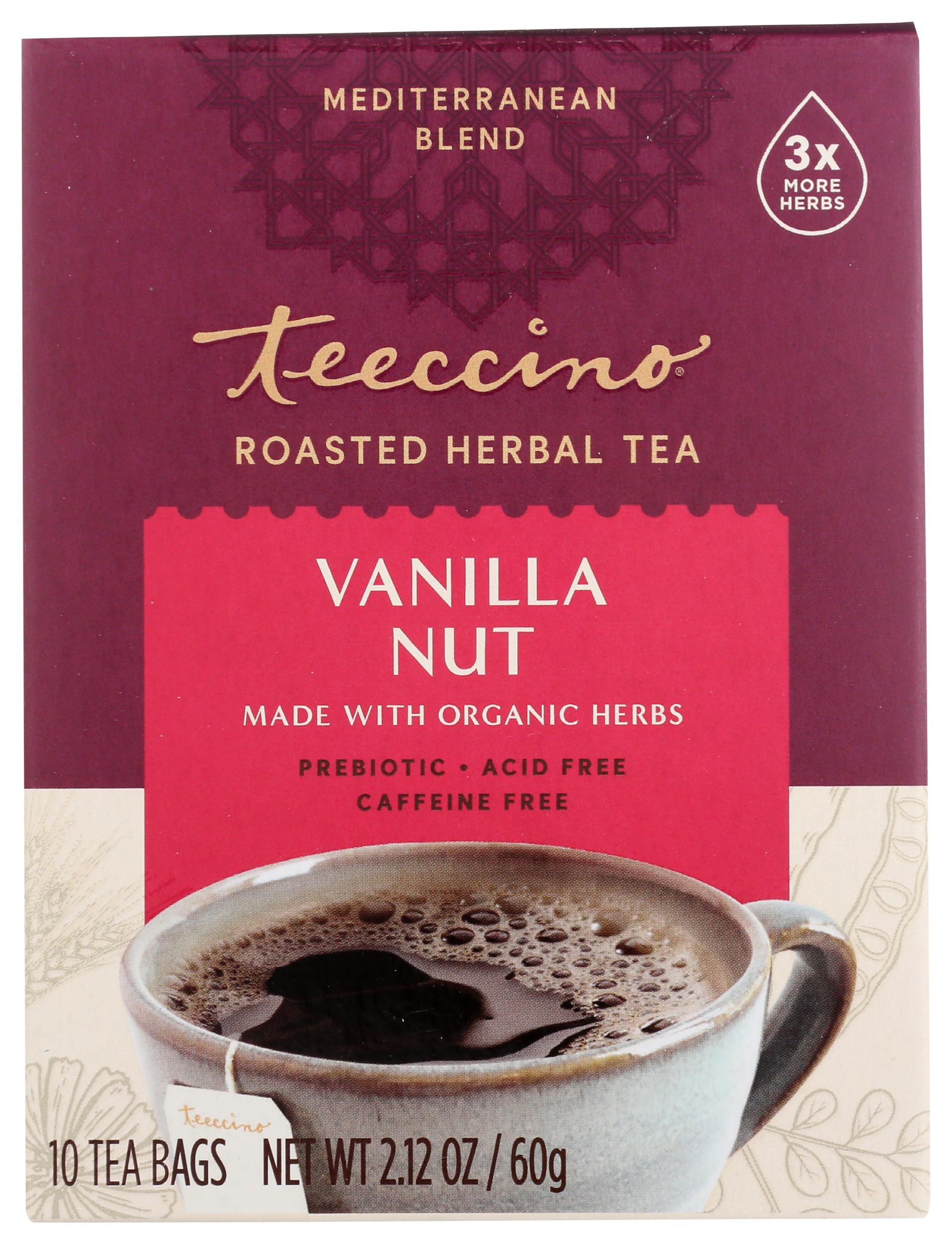 Teeccino Vanilla Nut Herbal Tea - Rich & Roasted Herbal Tea That’s Caffeine Free & Prebiotic For Natural Energy, 10 Tea Bags