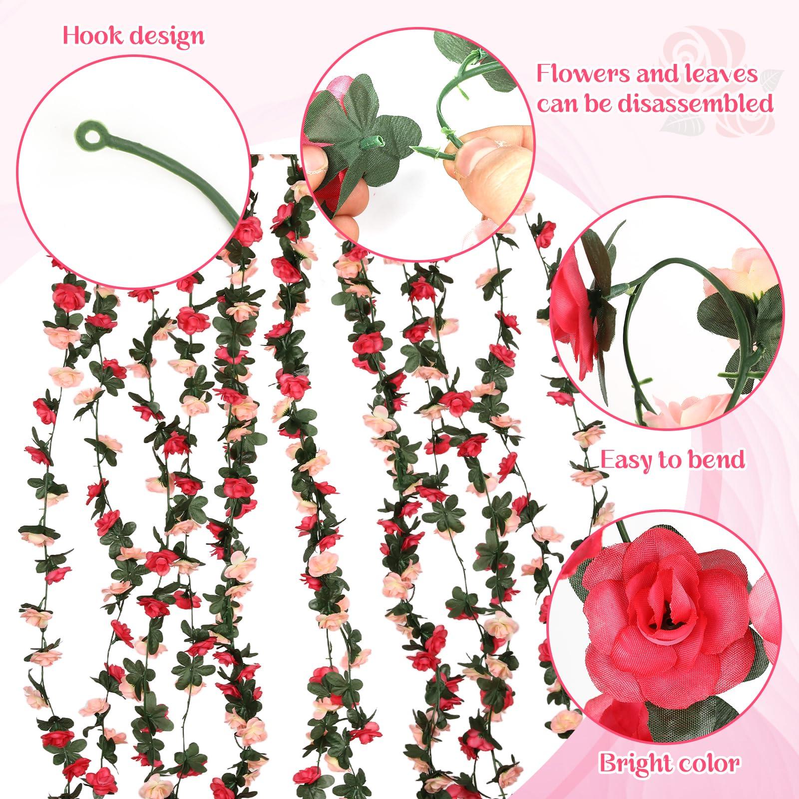 8 Pcs 65.6FT Flower Garland,Rose Garland,PinkFlower Vines for Decoration, Wedding, Garden, Wall Decoration,Backdrop,Bedroom,Birthday Party - Image 4