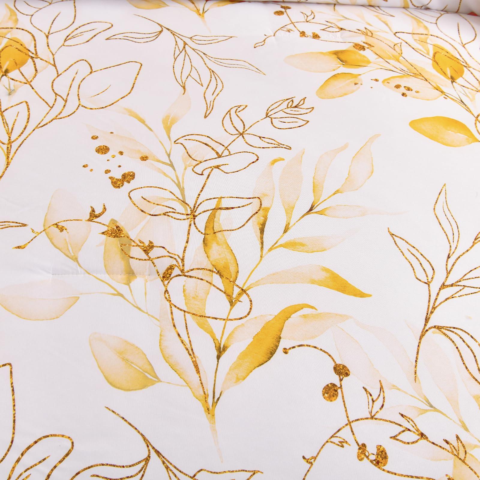 WONGS BEDDING Yellow Botanical Comforter Set Queen, 7 Pieces Floral Bed in a Bag Gloden Leaves Bedding Set Soft Microfiber Queen(1 Comforter,2 Pillowcase,2 Pillow Shams,1 Flat Sheet,1 Fitted Sheet) - Image 6