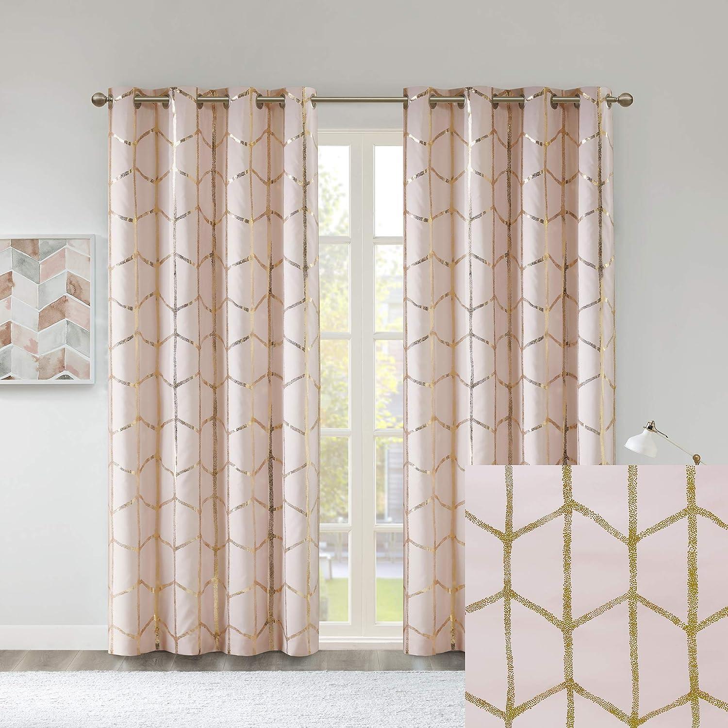 Intelligent Design Raina Total Blackout Metallic Print Grommet Top Single Curtain Panel Thermal Insulated Light Blocking Drape for Bedroom Living Room and Dorm, 50x84, Blush/Gold 1 Piece - Image 9
