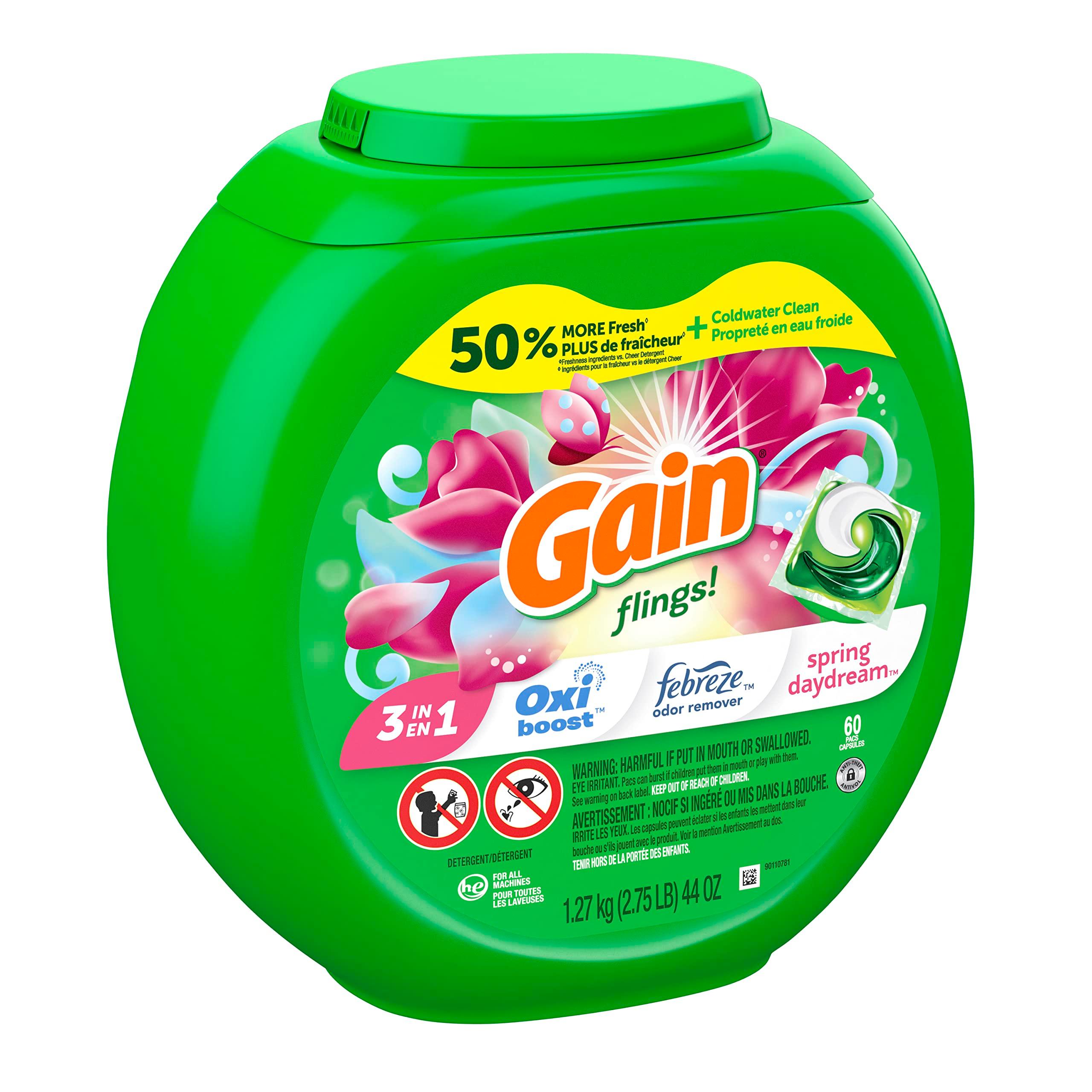 Gain flings! Laundry Detergent Soap Pacs HE Compatible 60 ct Long Lasting Scent Spring Daydream - Image 4