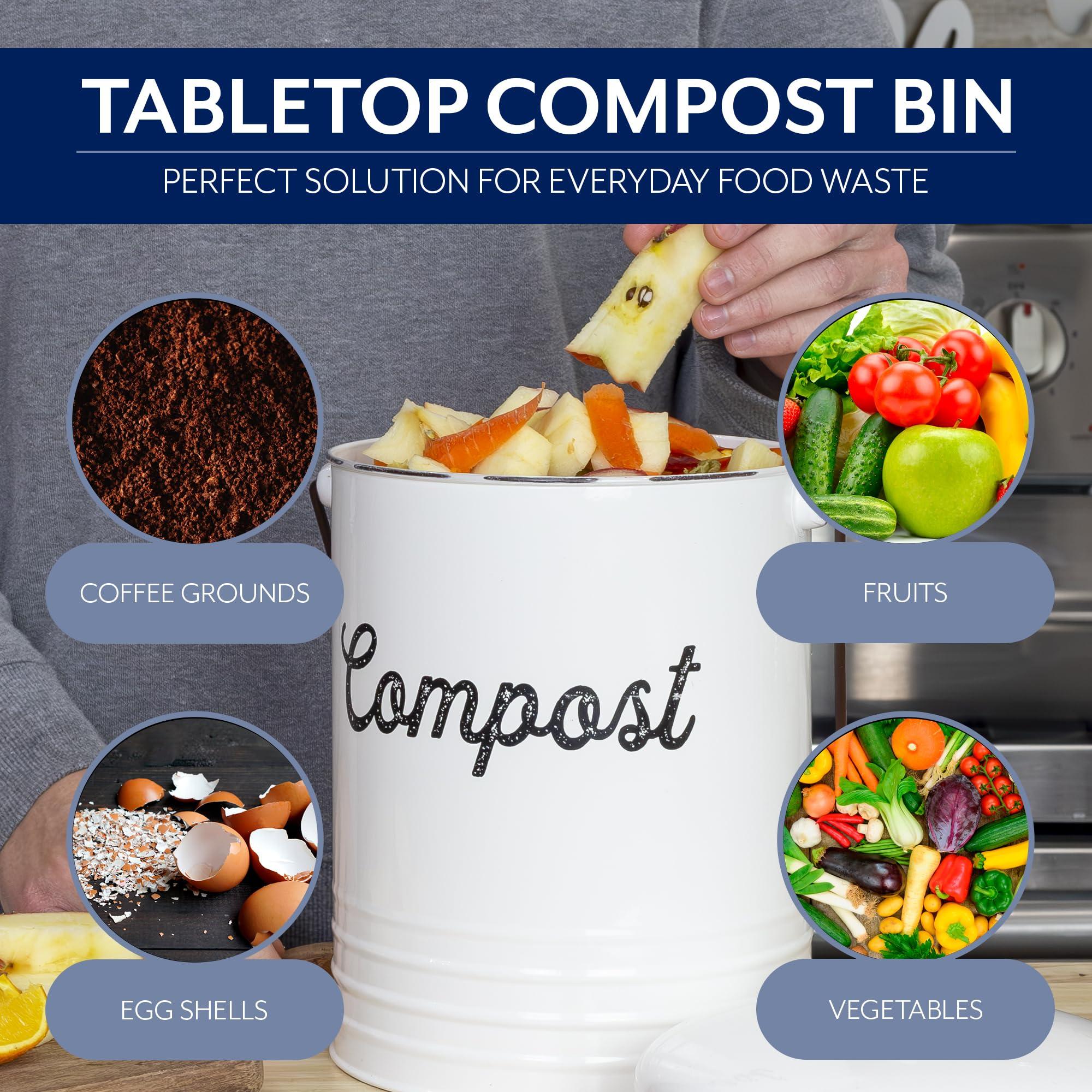 AuldHome Design Kitchen Compost Bin for Countertop | 1.3 Gallon Composting Bucket with Lid | Includes 3 Charcoal Filters | (White Enamel) - Image 5
