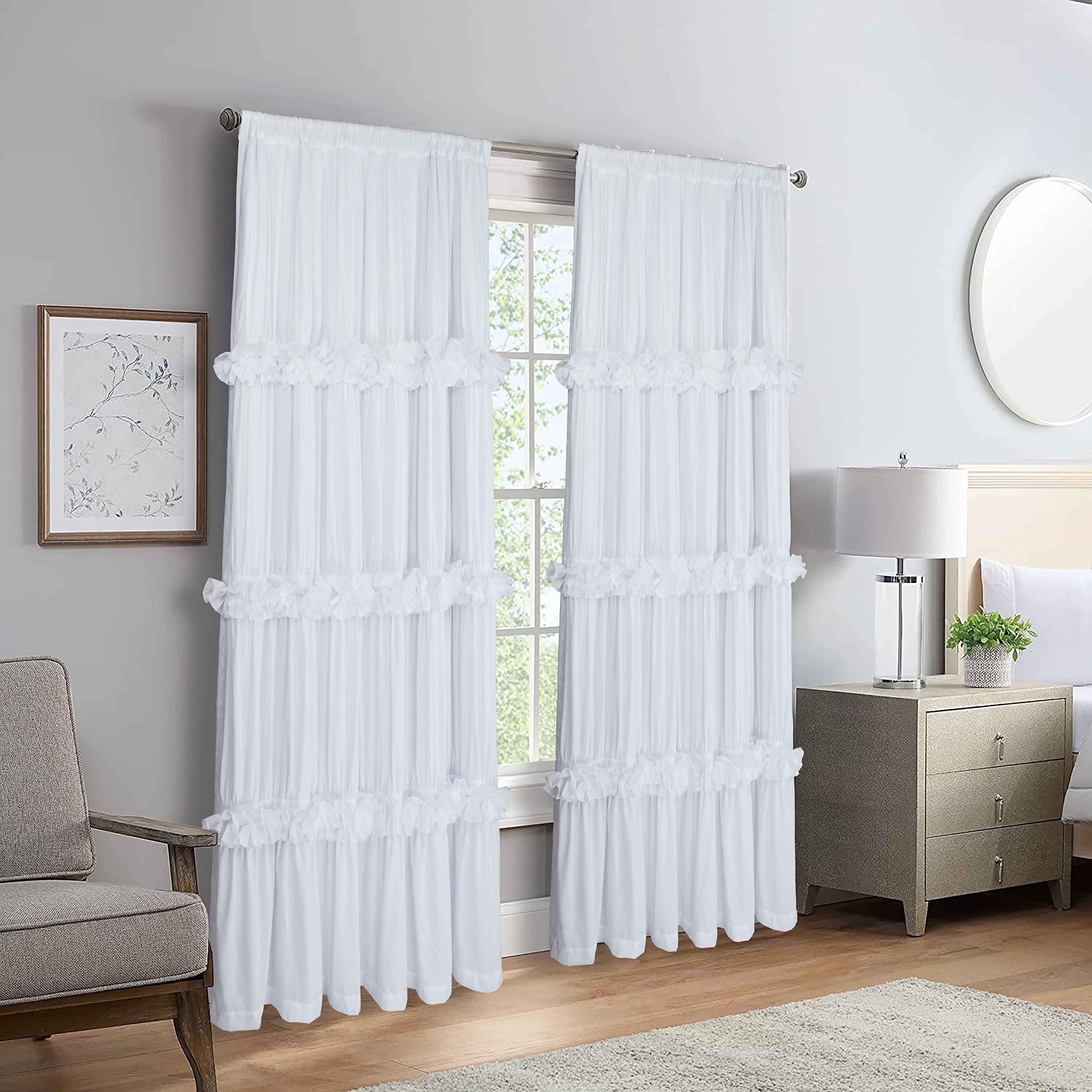 Homechoice Decor Thermal Insulated Blackout Window Curtains, 54" W x 84" L x 2 Panels, Boho Ruched Window Treatments with 3 Rows of Butterfly Flowers, Rustic Rod Pocket Drapes for Room, White (LQ-30) - Image 2