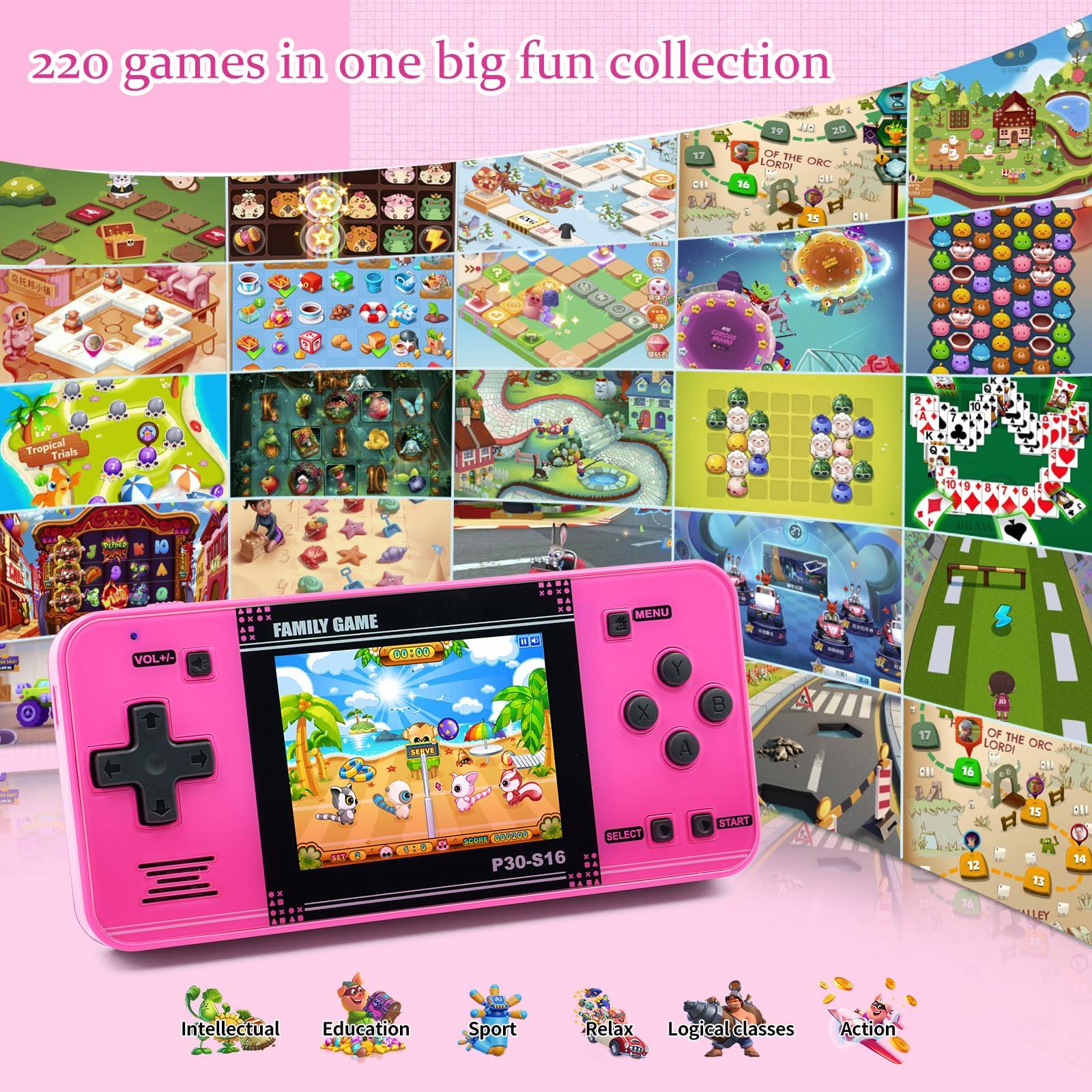 Handheld Game for Kids -Preloaded 220 Retro Video Games, Portable Gaming Player with Rechargeable Battery 3.0" LCD Screen, Mini Arcade Electronic Toy Gifts for Boys Girls (Red) - Image 2