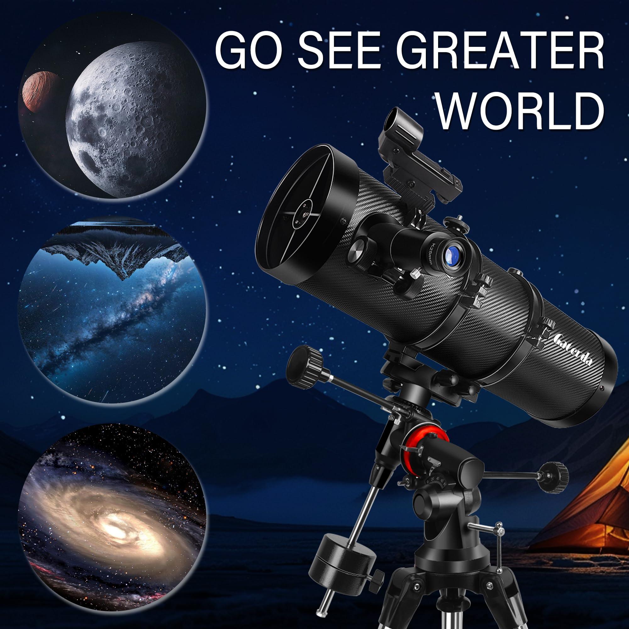 Telescope 150EQ Reflector Telescope for Adults Astronomy, Professional Manual German Equatorial Telescopes for Beginners & Kids with Eyepiece Set, Stainless Tripod, Moon Filter and Phone Adapter - Image 7