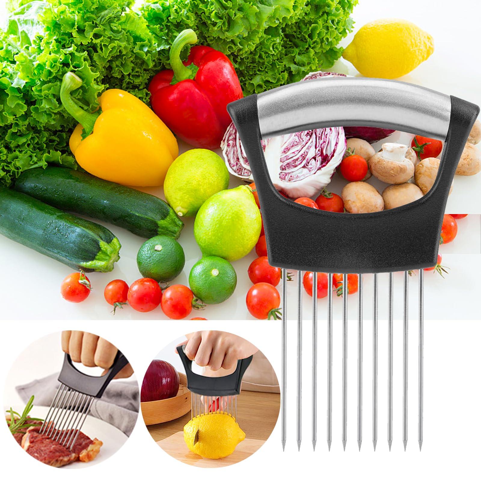 JAYVAR Onion Holder for Slicing, Onion Cutter Vegetable Chopper, Stainless Steel Tomato Slicer Vegetable Cutter for Potato, Avocados, Eggs, Food Slicer Assistant Tool for Fruit Lemon and Meat - Image 6