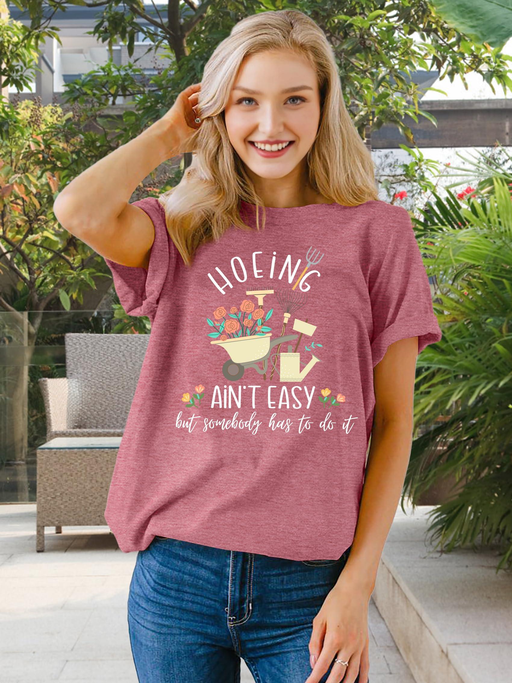 Garden Shirts for Women Plant Lover T Shirt Hoeing Ain't Easy Graphic Tee Short Sleeve Gardener Gift Blouse Tops - Image 3