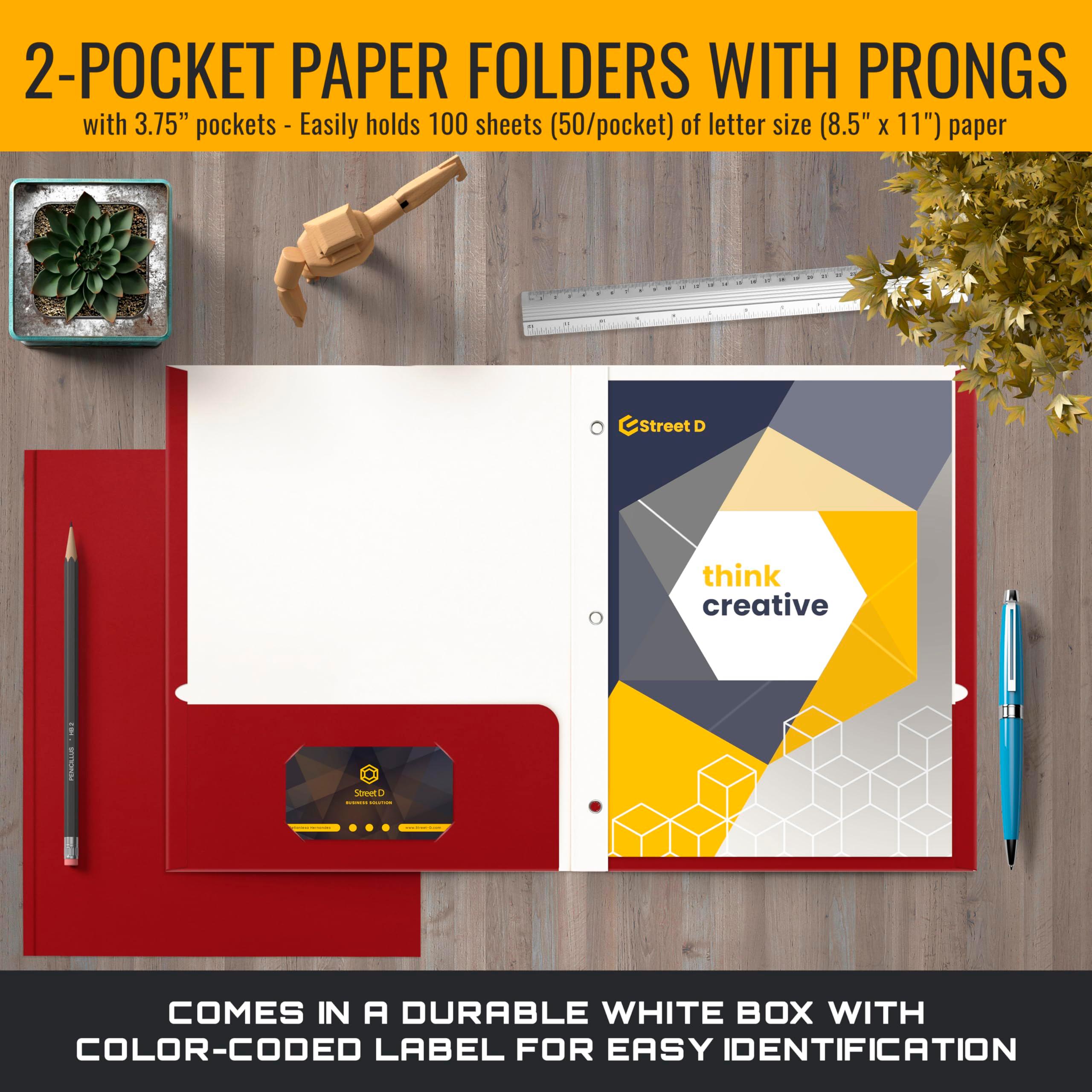 Better Office Products Red Paper 2 Pocket Folders with Prongs, 50 Pack, Matte Texture, Letter Size Paper Folders, 50 Pack, with 3 Metal Prong Fastener Clips, RED - Image 3