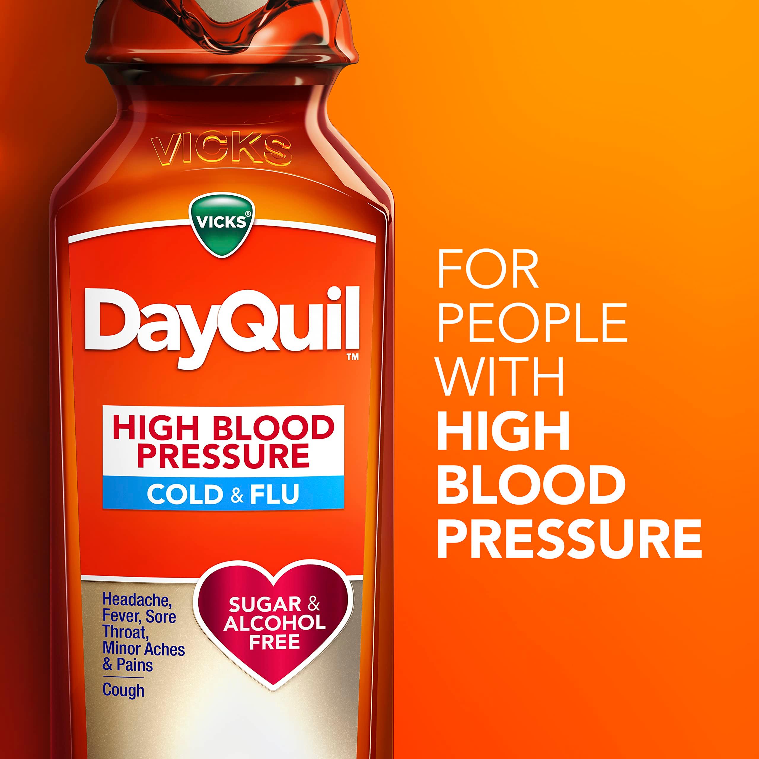 VICKS DayQuil & NyQuil High Blood Pressure Cold & Flu Relief Liquid Medicine Co-Pack, Powerful Multi-Symptom Daytime & Nighttime Relief for Cold, Cough, and Flu Symptoms, Sugar & Alcohol Free, 2x8oz - Image 4