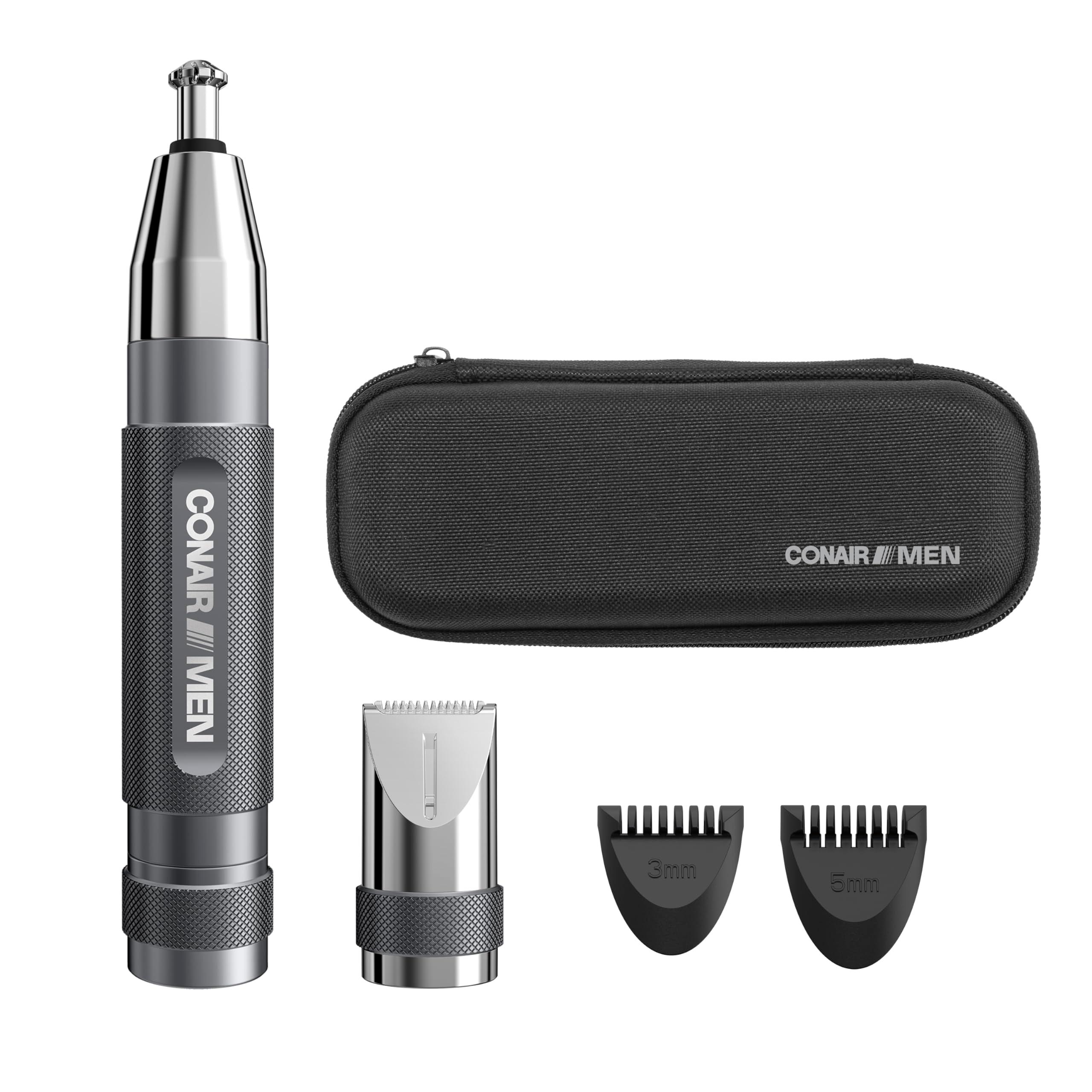 Conair Men Ear, Nose, and Eyebrow Trimmer, Patent 360 Bevel Blade for No Pull, No Snag Trimming Experience, 5-piece Kit with Travel Case