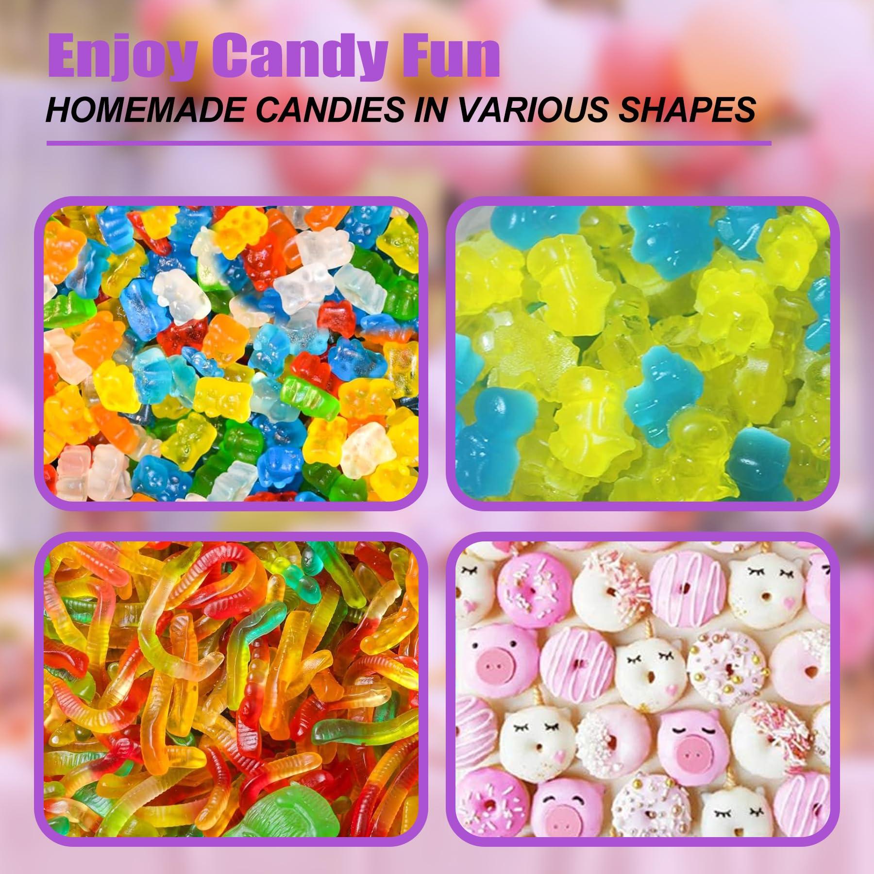 4 Pcs Silicone Gummy Candy Molds Kit with 2 Droppers | Non-Stick Large Bear/Dinosaur/Donut/gummy worm 200+ Cavities | BPA Free Chocolate Jello Molds for Kids, DIY Baking & Party Favors - Image 7