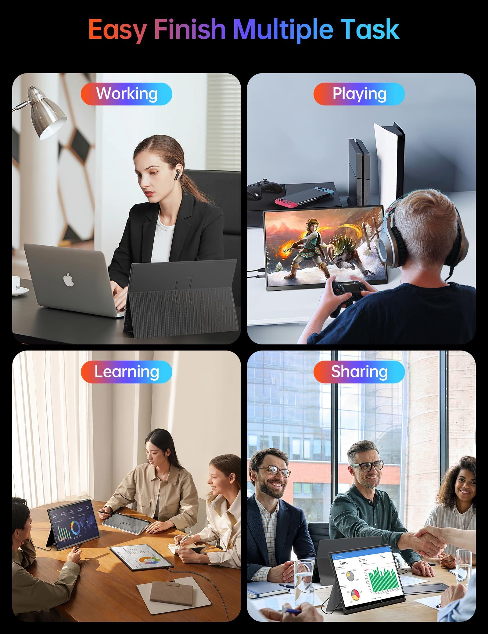 WGK Portable Monitor 14 Inch FHD1200P Ultra-Slim for Laptop Monitor, USB-C HDMI Plug&Play,100% SRGB External monito,Dual Speakers Extender Display. with Smart Cover for Laptop,PC Phone Xbox PS4/5 - Image 8