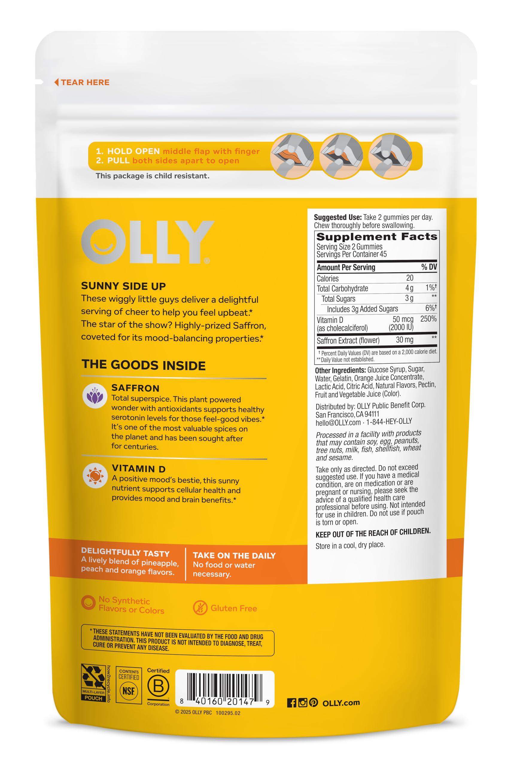 OLLY Hello Happy Gummy Worms, Mood Balance Support, Vitamin D, Saffron, Adult Chewable Supplement, Gluten Free, Tropical Zing - 90 Count - Image 7
