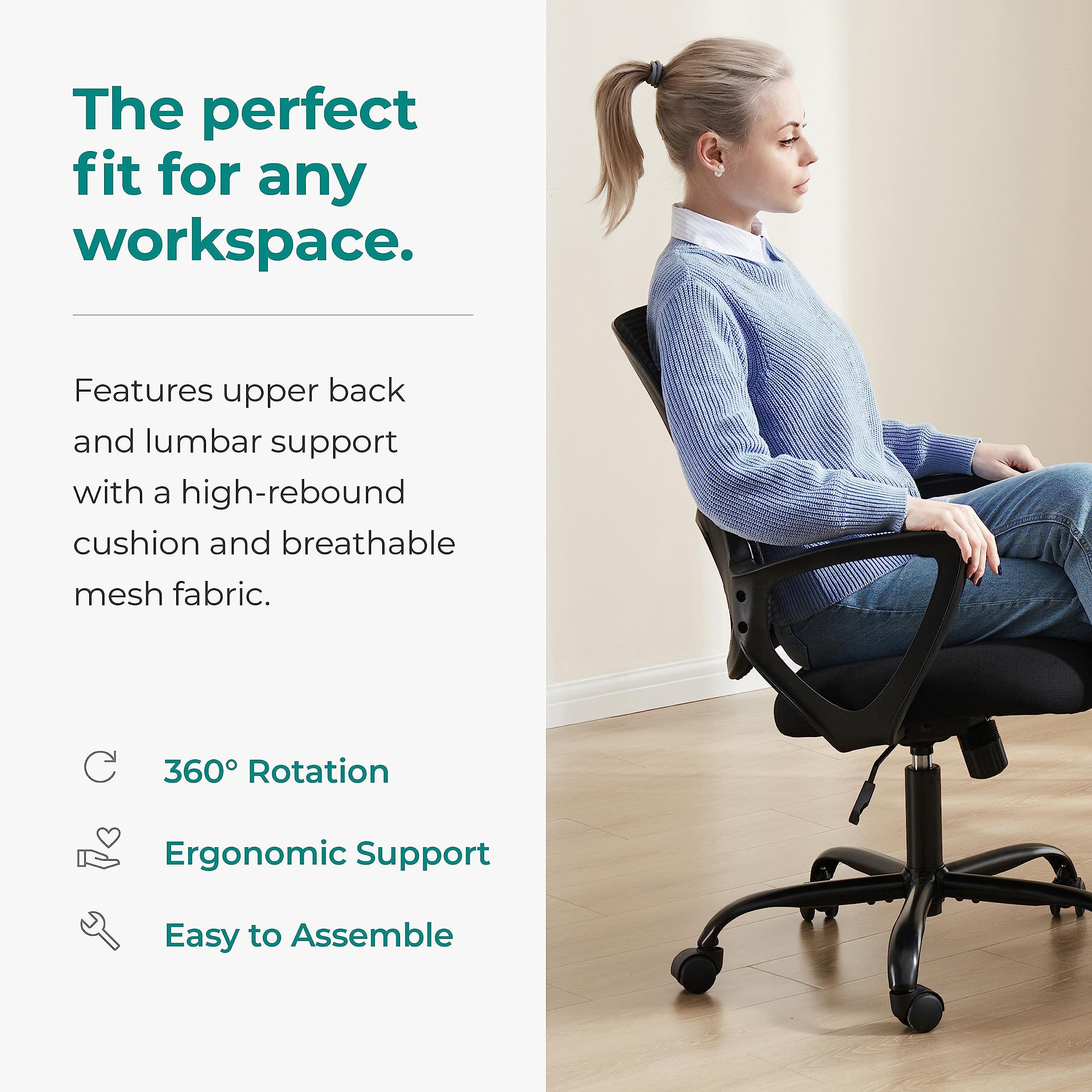 SMUG Home Office Computer Desk Chair, Ergonomic Mid-Back Mesh Rolling Work Swivel Task Chairs with Wheels, Comfortable Lumbar Support, Comfy Arms for Bedroom, Study, Dorm, Student - Image 7
