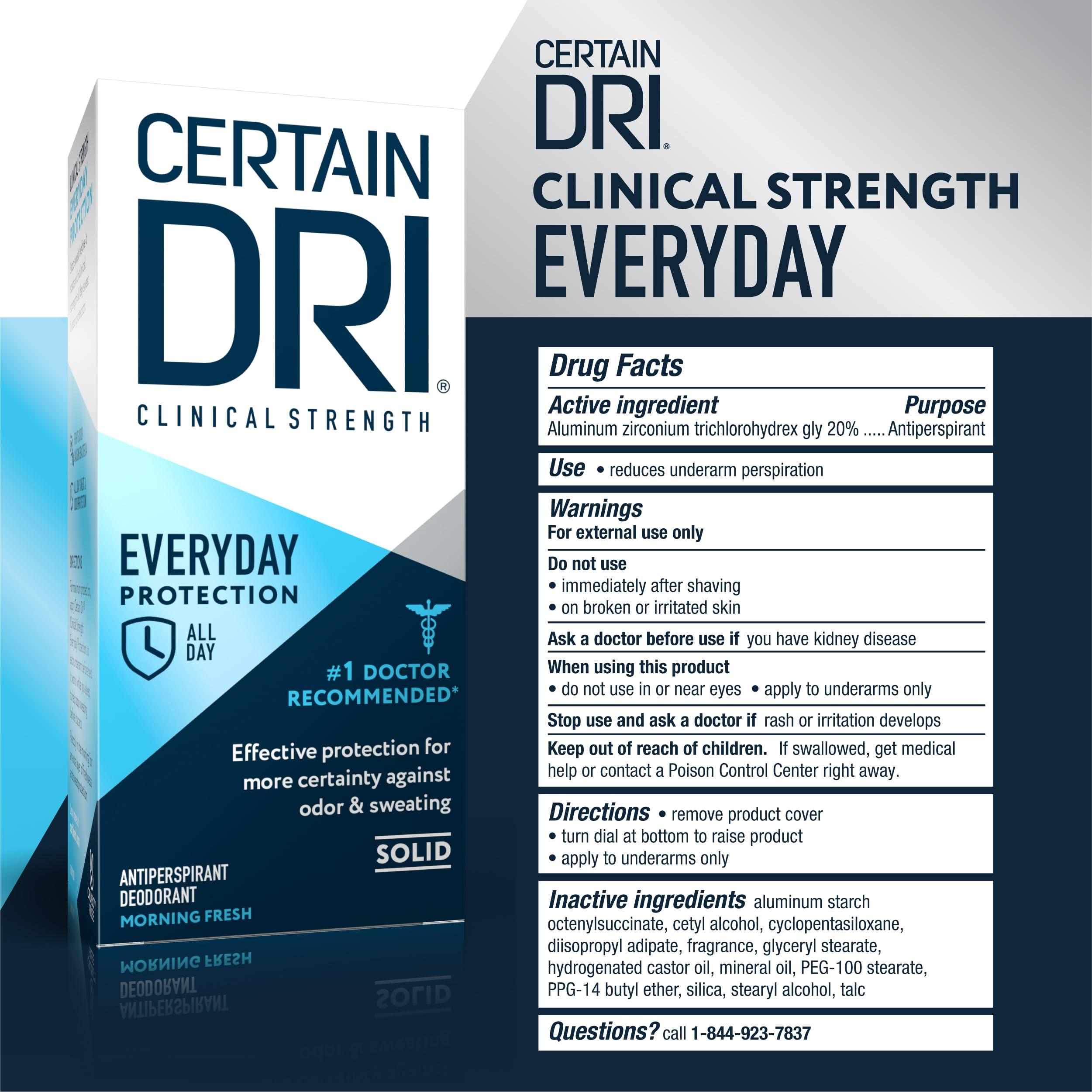 Certain Dri Everyday Strength Clinical Solid Antiperspirant, Hyperhidrosis Treatment for Men & Women, Long-Lasting 72hr Protection, Effective Sweat Control, Travel Friendly, Fresh Scent, 2.6oz - Image 6