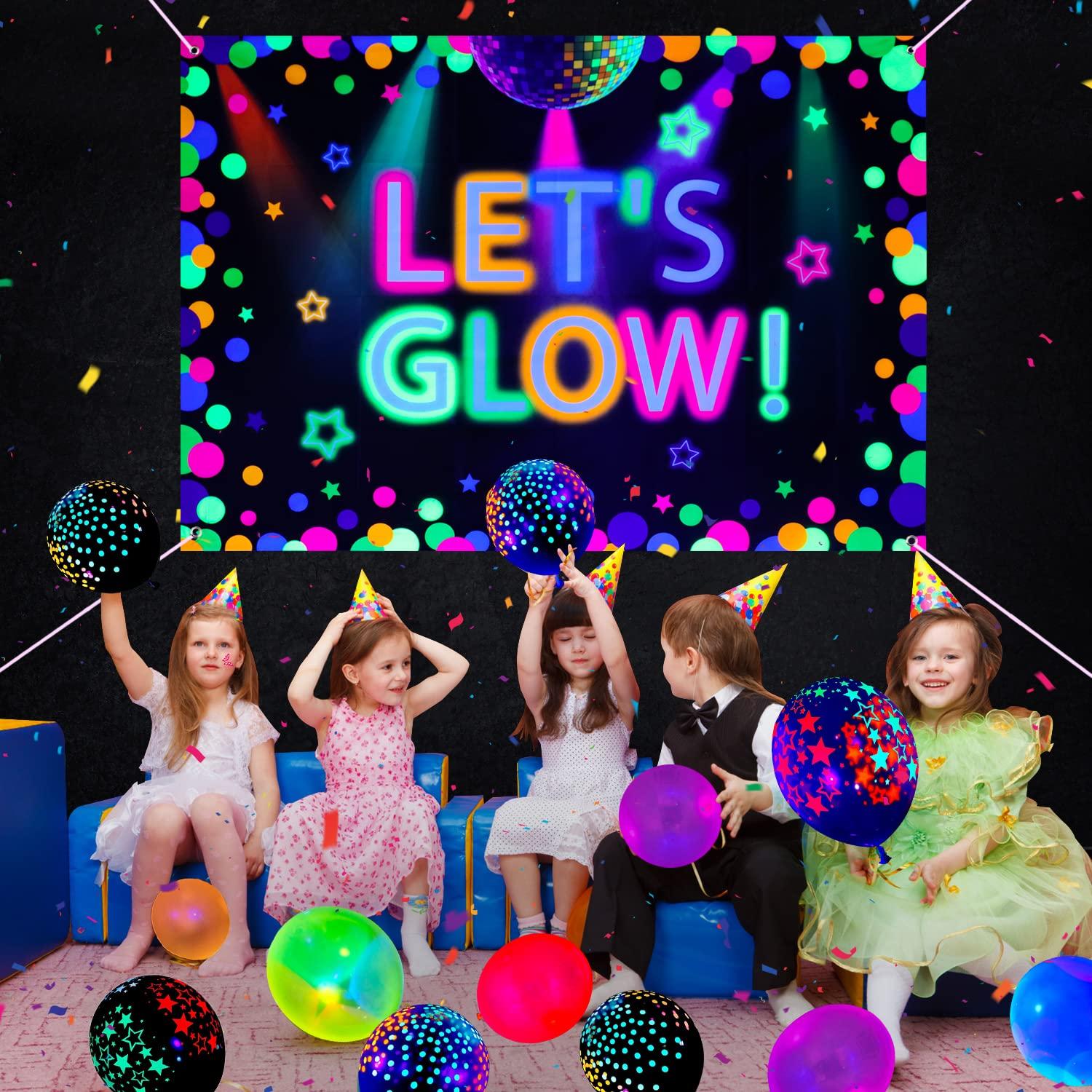 6x4ft Neon Let's Glow Party Backdrop Colorful Photography Background Glow in The Dark Party Supplies, Neon Decorations for Kids Birthday Supplies (71 x 47 Inch) - Image 5