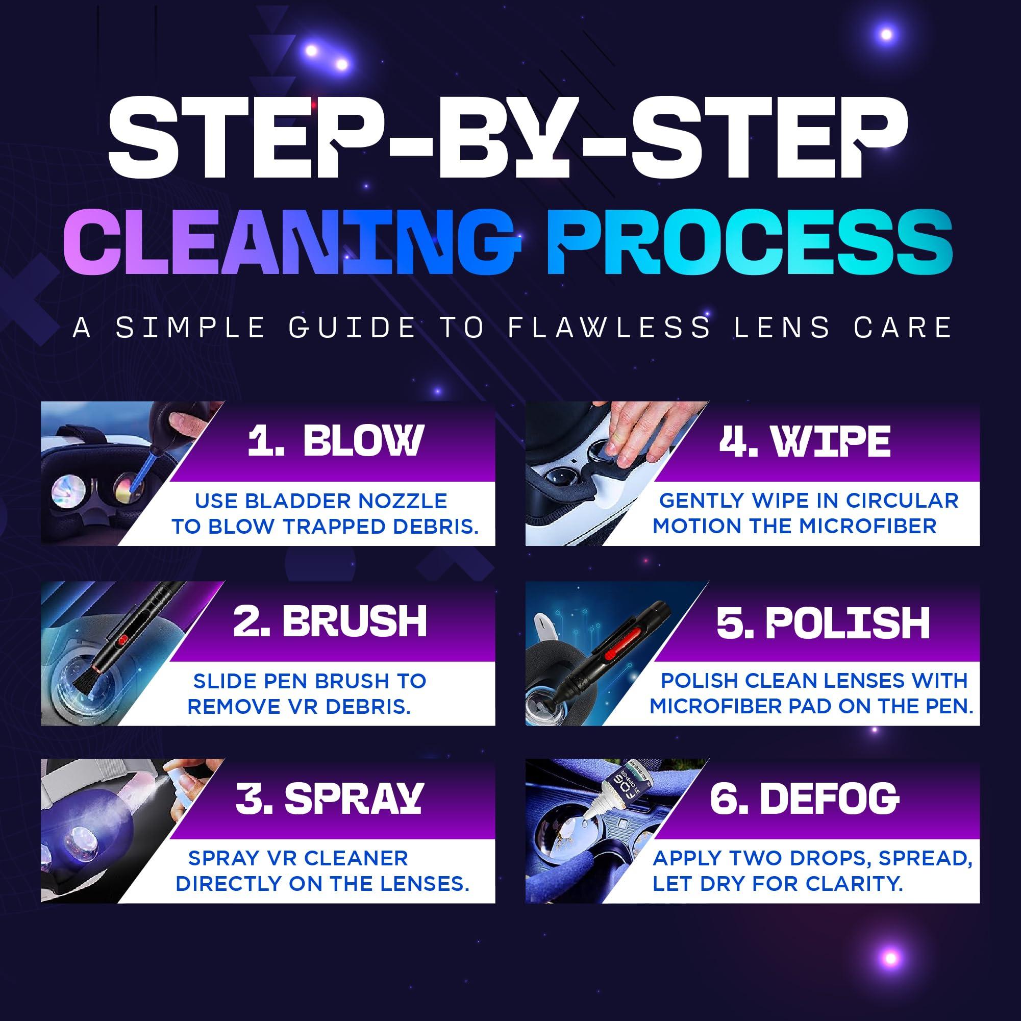 UltraVue VR Cleaning Kit and Anti-Fog Treatment - Includes VR Cleaner Gel Sprays, Microfiber Cloths, Anti Fog Drop Treatments, Brush and Air Bladder with Precision Nozzle - Image 7