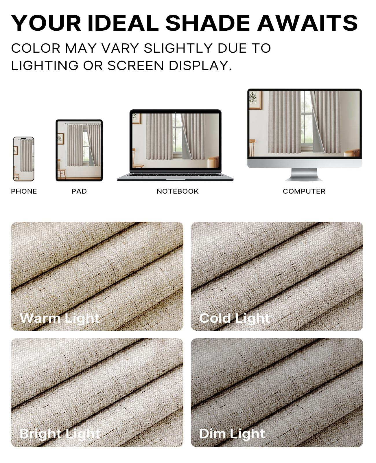 Gleantdeco 96 Inch Long Natural Linen Pinch Pleated 100% Blackout Curtains & Drapes,Bedroom/Livingroom Farmhouse Curtains 2 Panel Sets,Room Darkening Thermal Insulated Window Curtain - Image 5