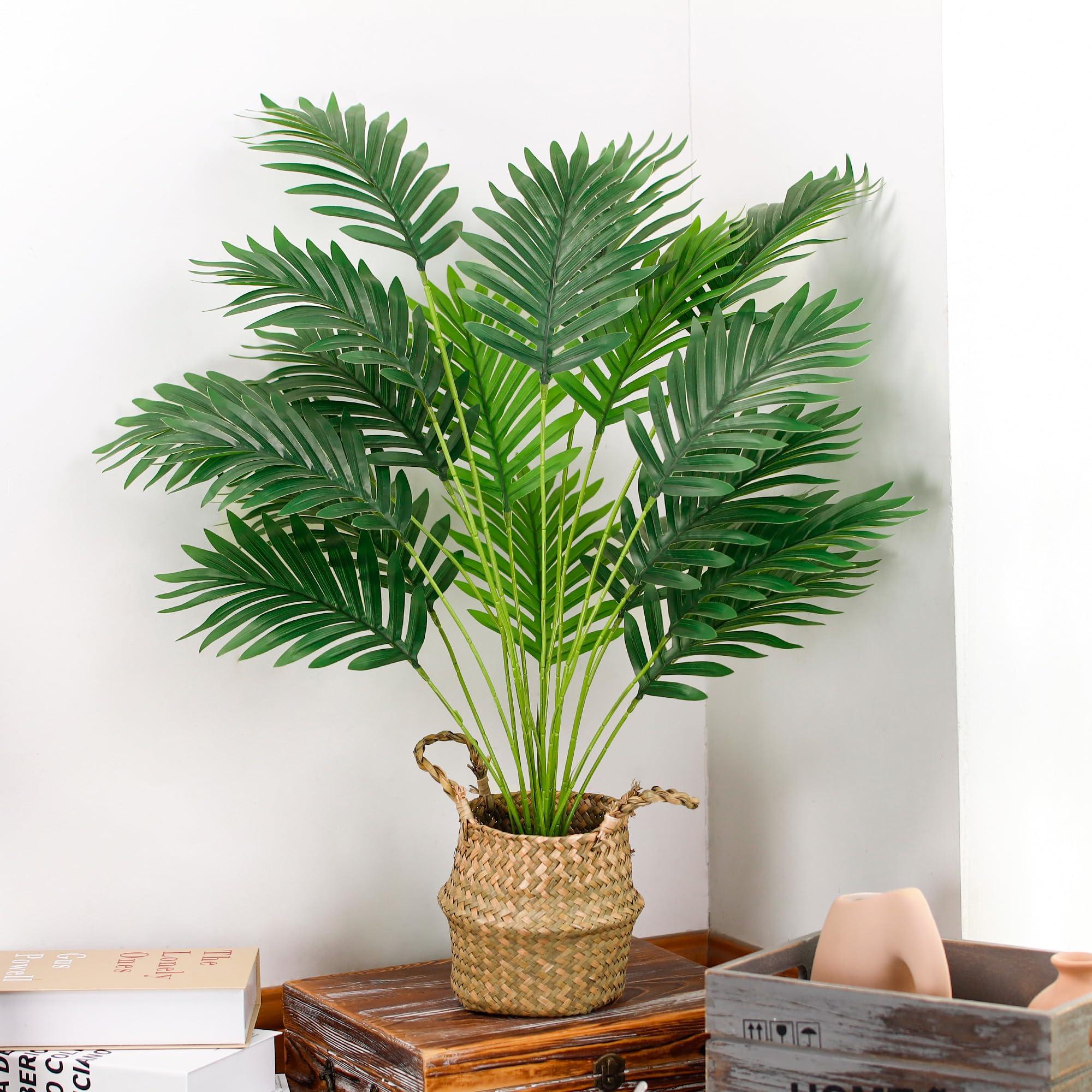 Der Rose Fake Palm Tree 28Inch Large Fake Potted Faux Areca Palm Plant with Hand-Woven Baskets with Handles for Indoor Outdoor Home Office Porch Balcony Bedroom Decor - Image 8
