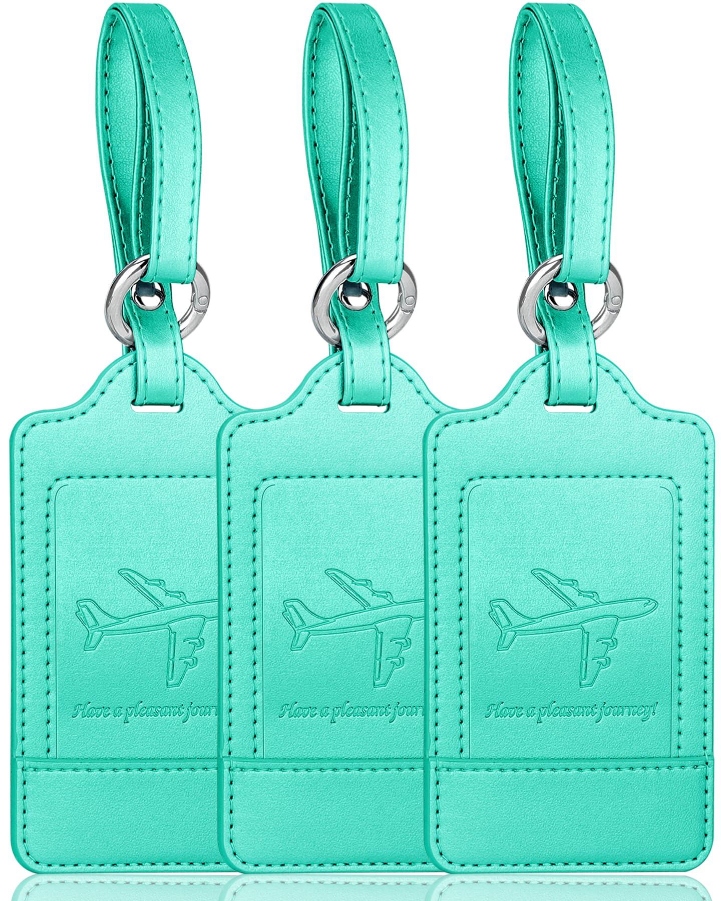 Teskyer Luggage Tags, 3 Pack Premium PU Leather Luggage Tags Privacy Protection Travel Bag Labels Suitcase Tags