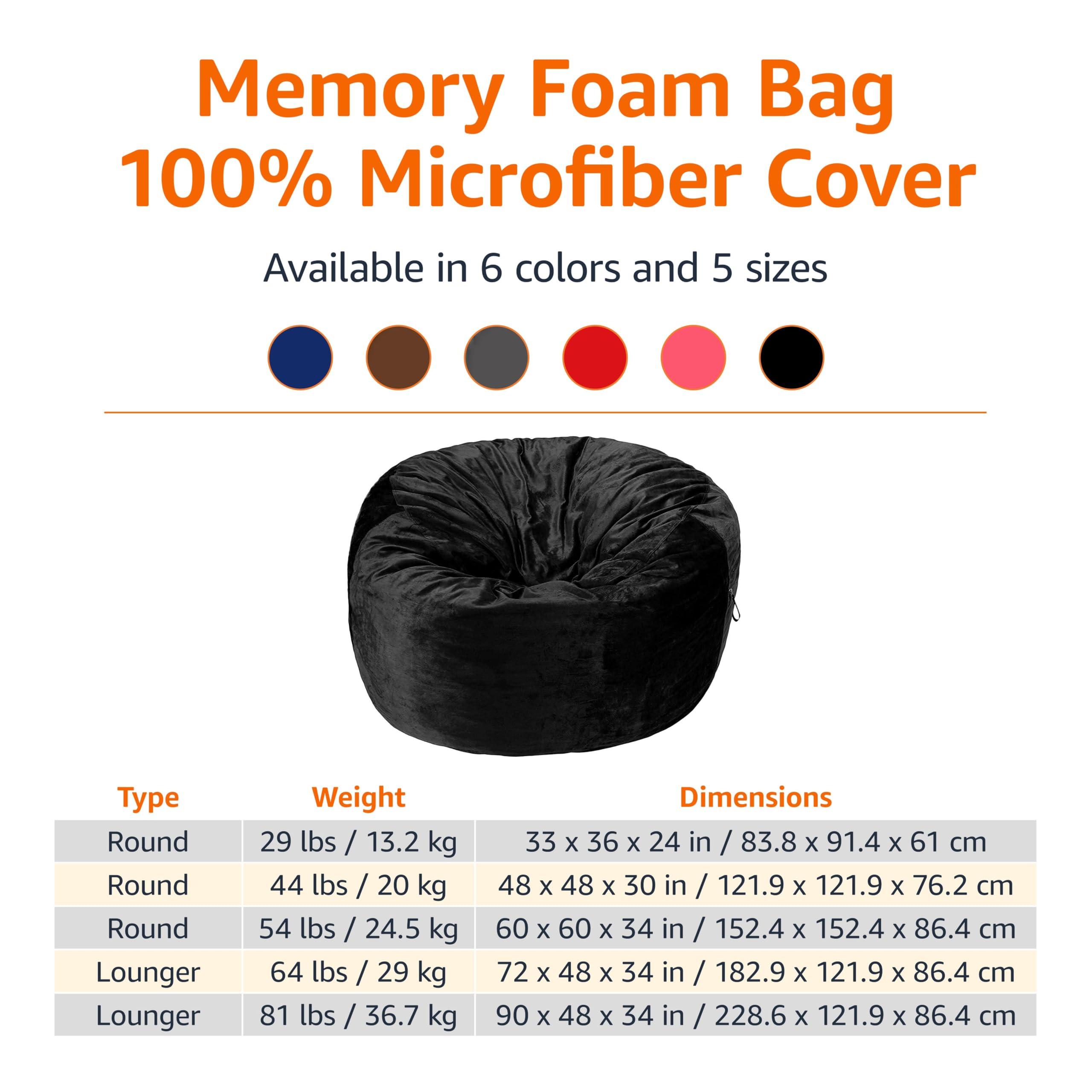 Amazon Basics Large Bean Bag Chairs for Adults, 5 ft Black Memory Foam Filled with Solid Microfiber Cover - Image 4