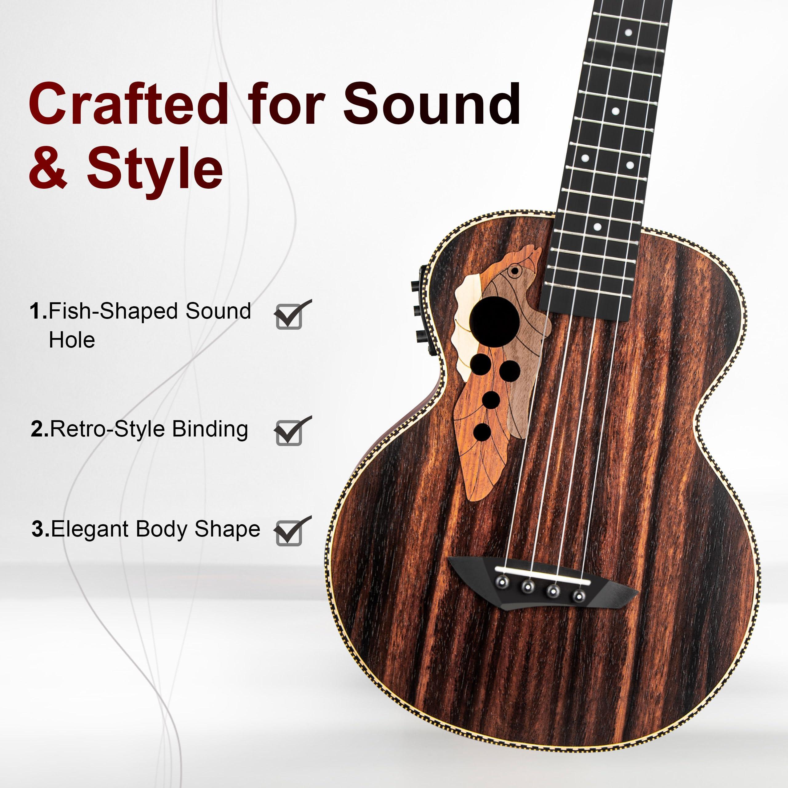26 inch Caramel CT904 Ebony Tenor LCD color display Electric Professional Player Beginners Ukulele Uke Kit Bundle Padded Gig bag Strings,Strap - Image 2
