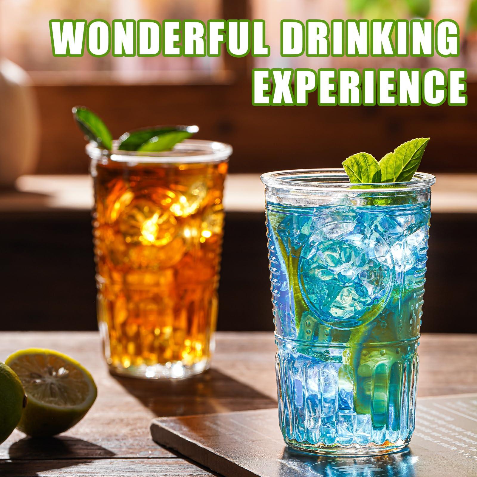 Claplante Vintage Drinking Glasses, 6 pcs 10oz Embossed Designed Highball Glasses, Glass Cups, Tall Water Tumbler, Mojito Cup, Cocktail, Vintage Glassware Set for Whiskey, Juice, Cocktail - Image 5