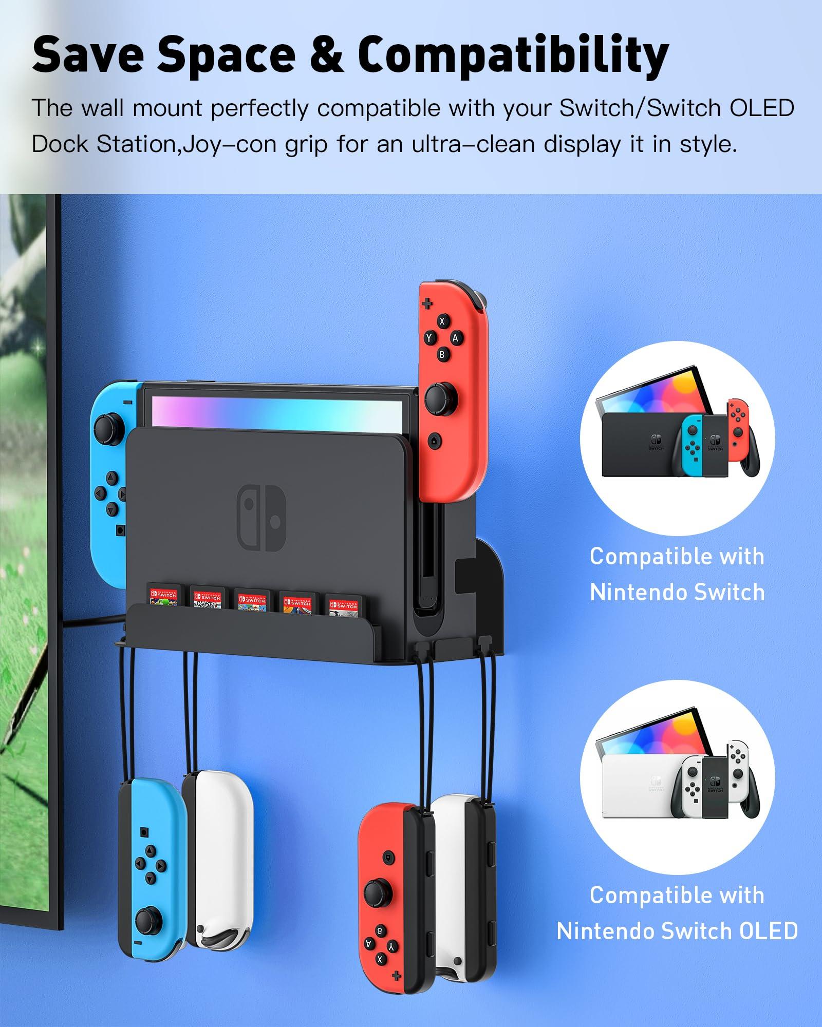 ZAONOOL Wall Mount for Nintendo Switch and Switch OLED, Metal Wall Mount Kit Shelf Accessories with 5 Game Card Holders and 4 Joy Con Brackets, Safely Store Switch Console Near or Behind TV, Black - Image 2
