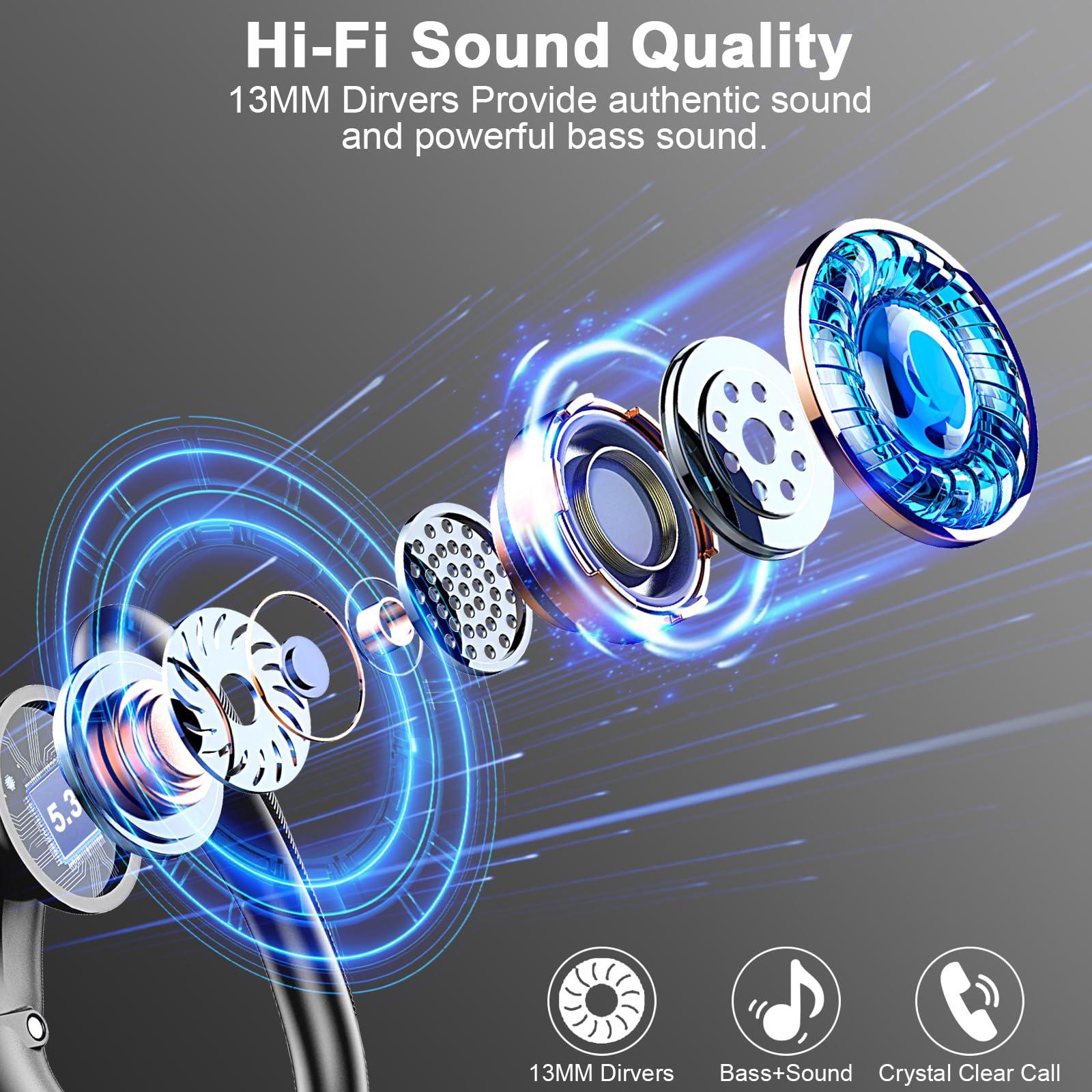 Wireless Earbuds Bluetooth Headphones, Bluetooth Earbuds Stereo Deep Bass, 50hrs Playtime Over Ear Buds and Noise Canceling Mic, Digital Display, IPX7 Waterproof Earphone for Sports/Workout/Running - Image 2
