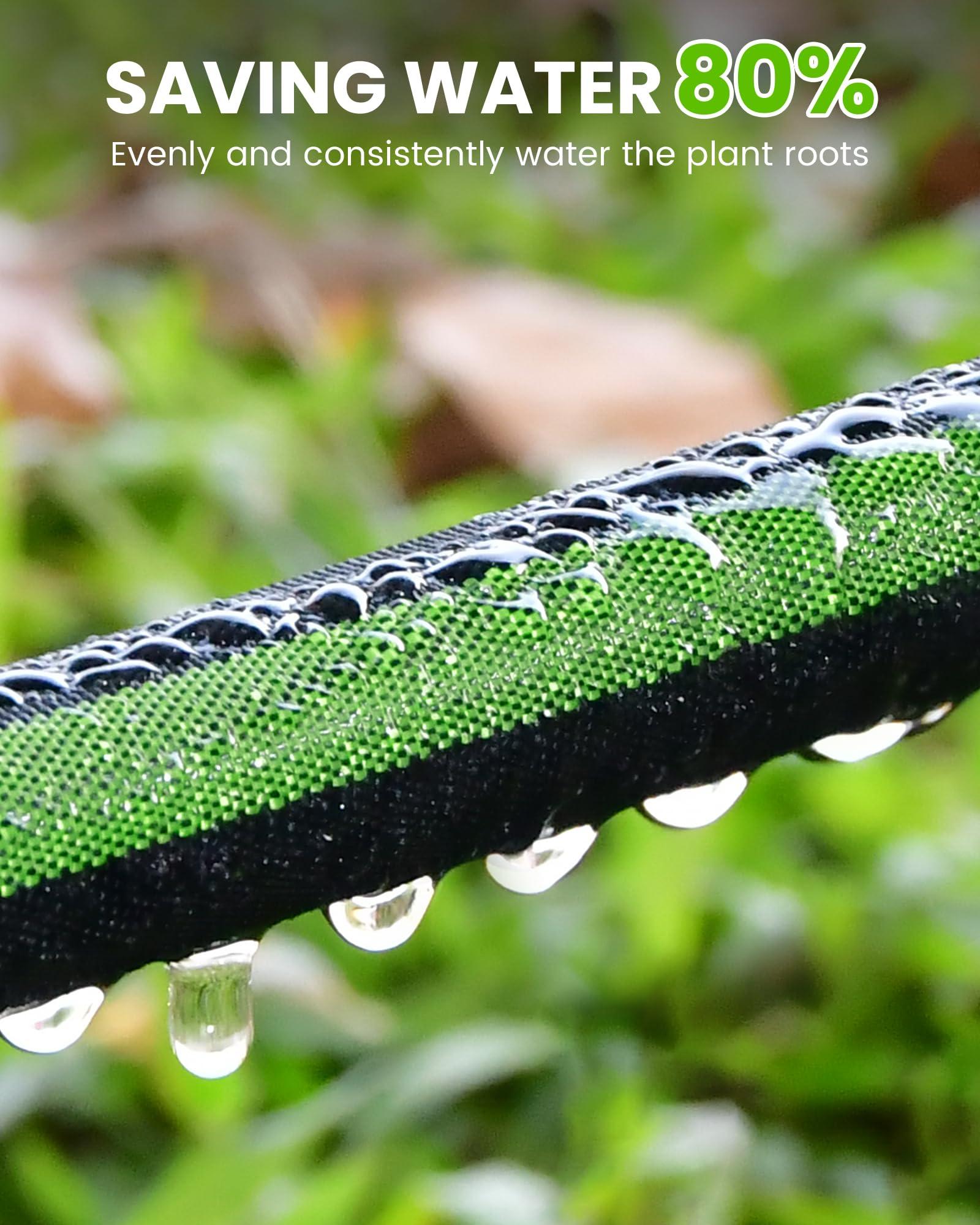 RAINPOINT 25ft Flat Soaker Hose, 80% Water-Saving Drip Irrigation Hose, Leakproof and Flexible with Anodized Aluminum Ends, Double Layer Gardening Hoses for Gardens, Vegetables and Trees, Green - Image 2