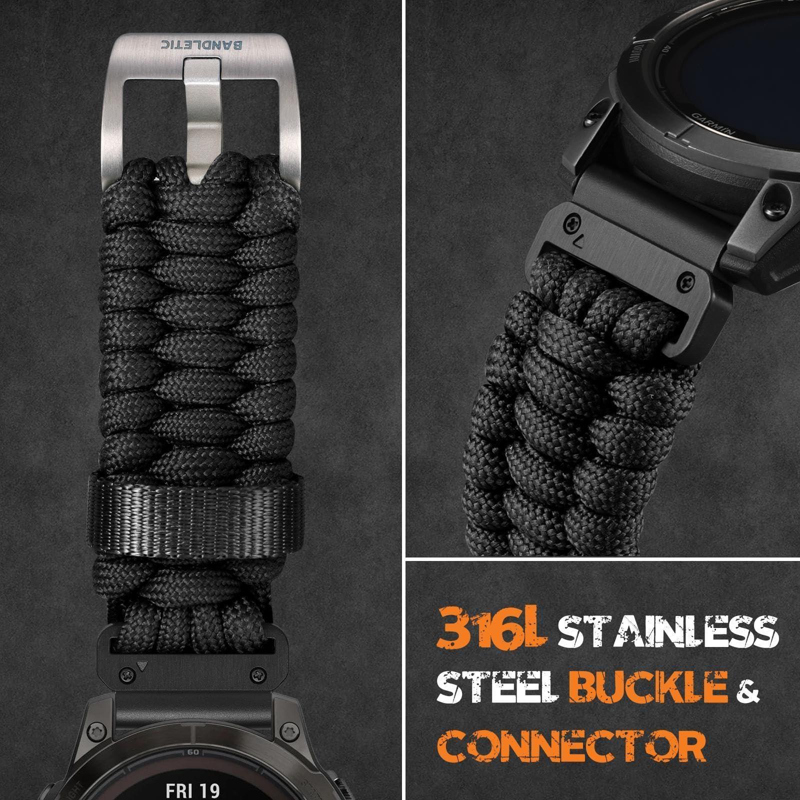 Tactical Rugged Nylon Band + Paracord Band Compatible with Garmin Instinct Watch Band - Image 4