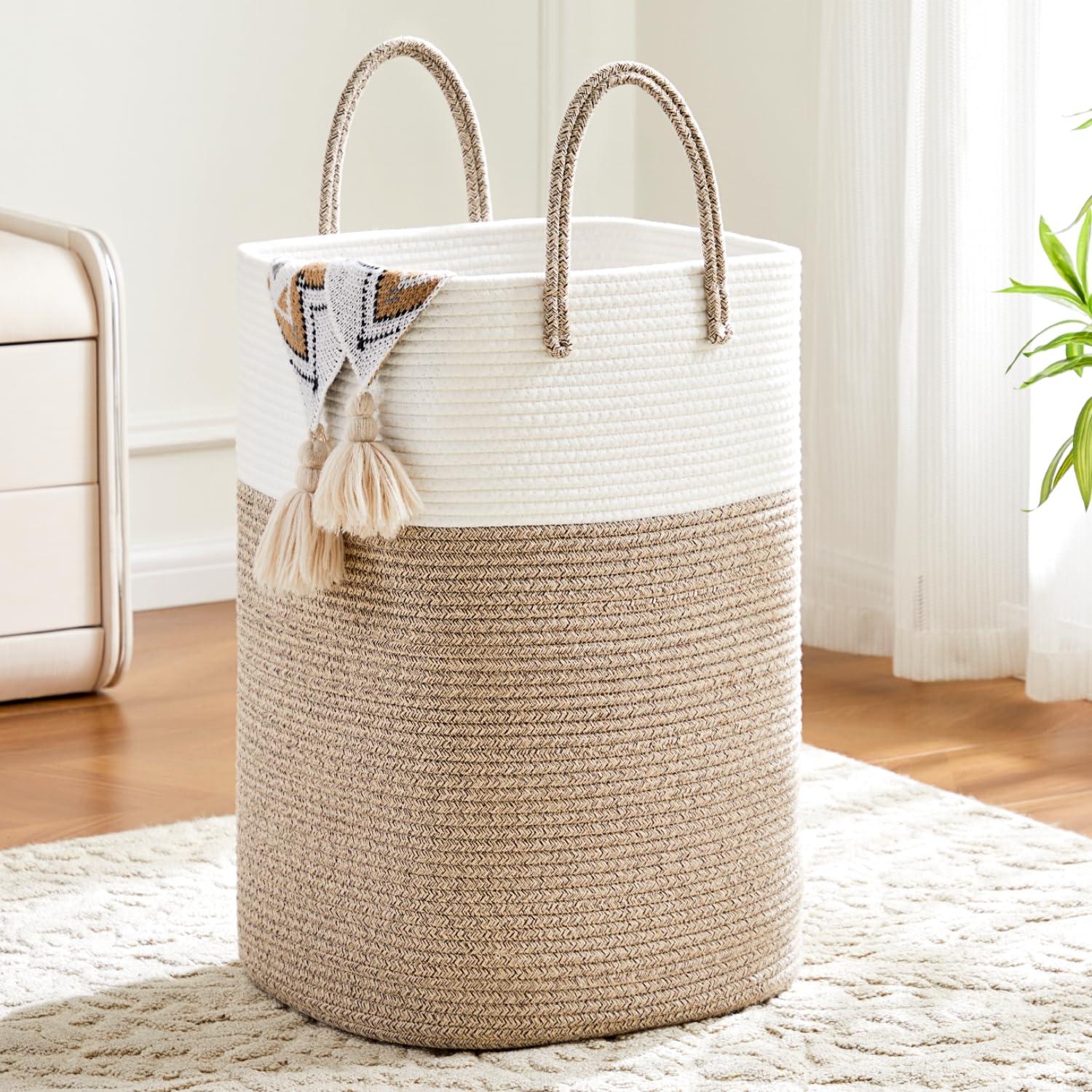 Laundry Basket,Woven Cotton Rope Laundry Hamper Sorters,60L Versatile Storage for Dirty Clothes,Baby Toys,and Blankets in Bathroom, Nursery,and Living Room