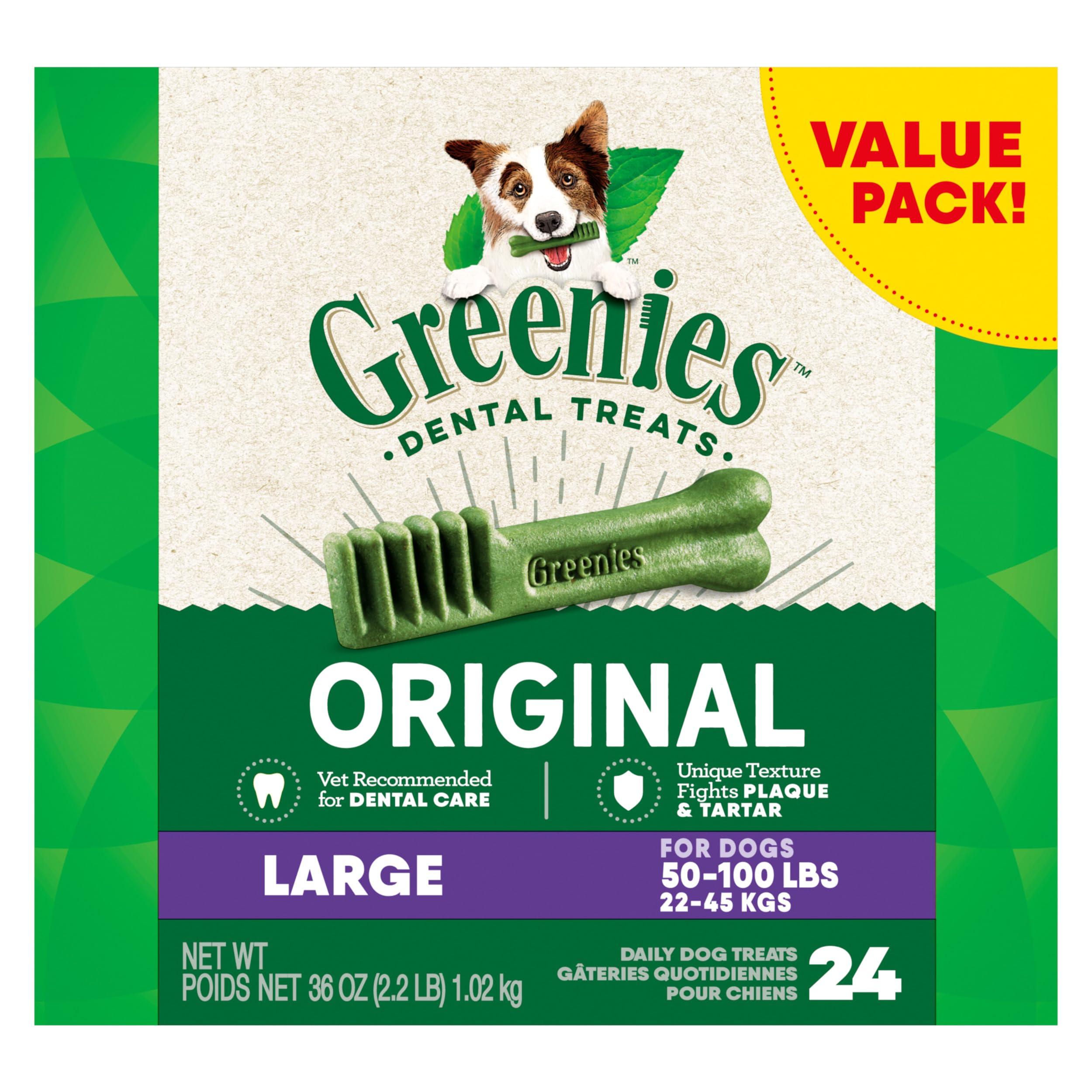 Greenies Original Large Dental Dog Treats, 36 oz. Pack (24 Treats)