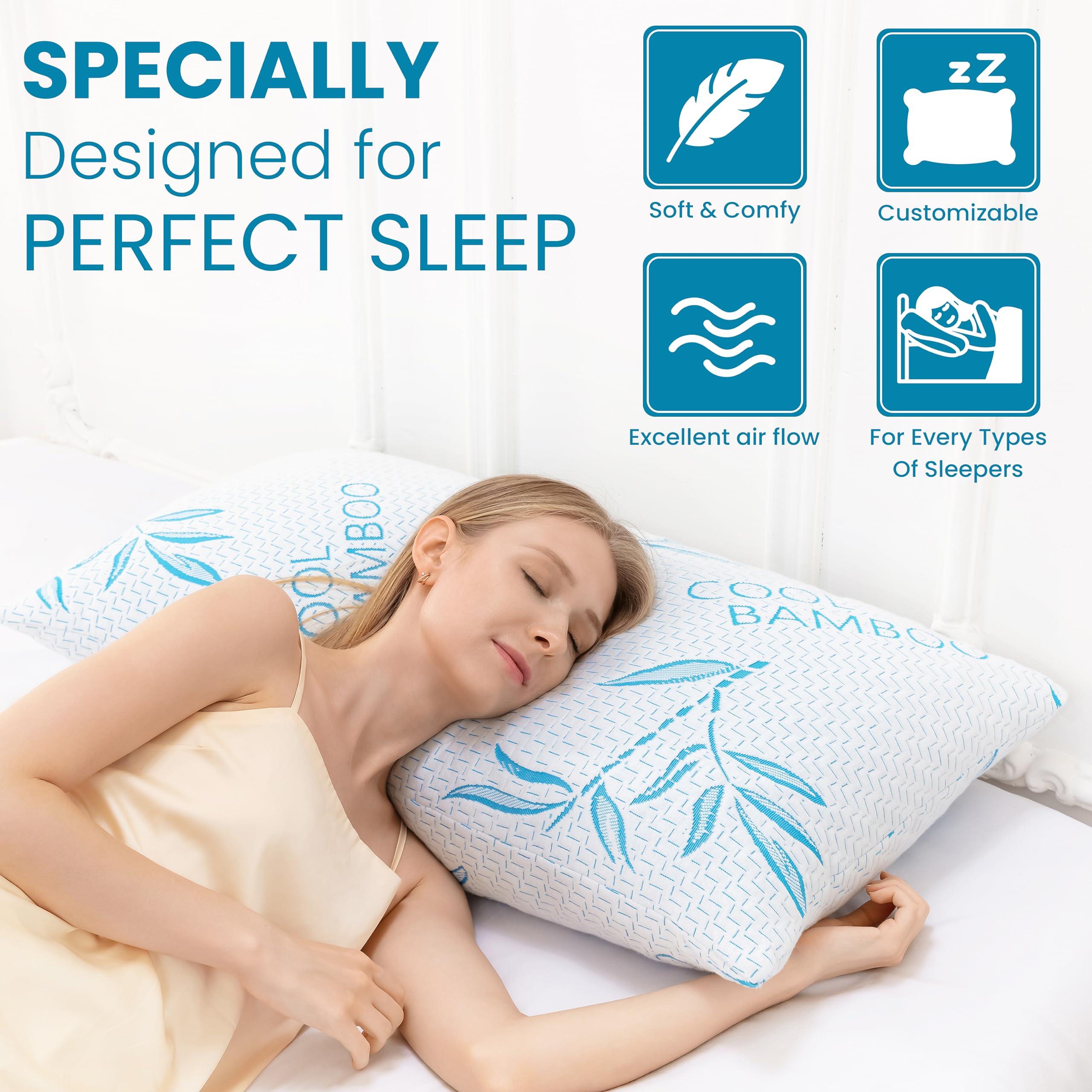 2 Pack King Size Rayon Derived from Bamboo Pillows for Sleeping, Cooling Shredded Memory Foam Adjustable Rayon Derived from Bamboo Bed Pillow with, Removable/Washable Cover (King 2 Pack) - Image 3