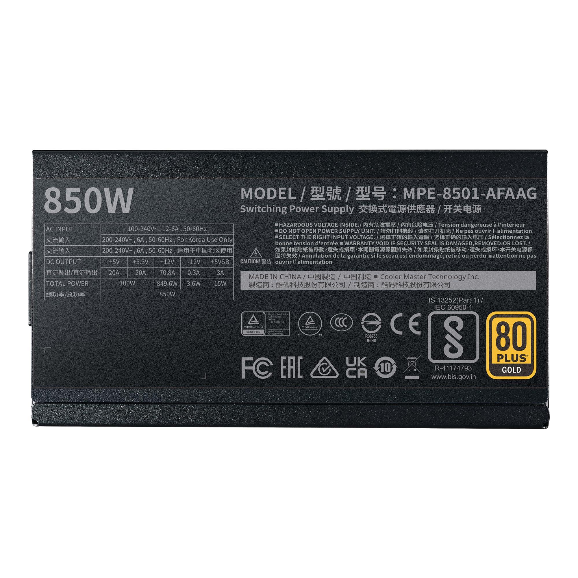 Cooler Master MWE Gold 850 V2 Full Modular, 850W, 80+ Gold Efficiency, 2 EPS Connectors, 120mm HDB Fan, Semi-fanless Operation, 5 Year Warranty - Image 13