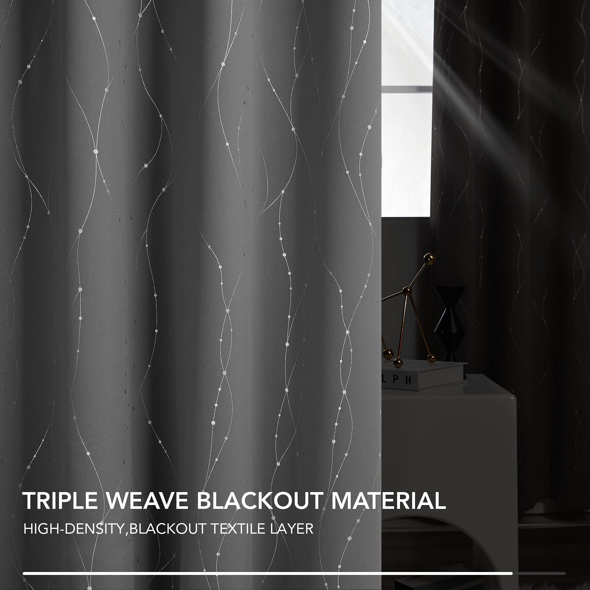 Deconovo Blackout Curtains - Silver Wave Dots Print, Thermal Insulated, Noise Reducing, Privacy Drapes for Bedroom & Living Room (52W x 84L Inch, Grey/Silver, 2 Panels) - Image 7