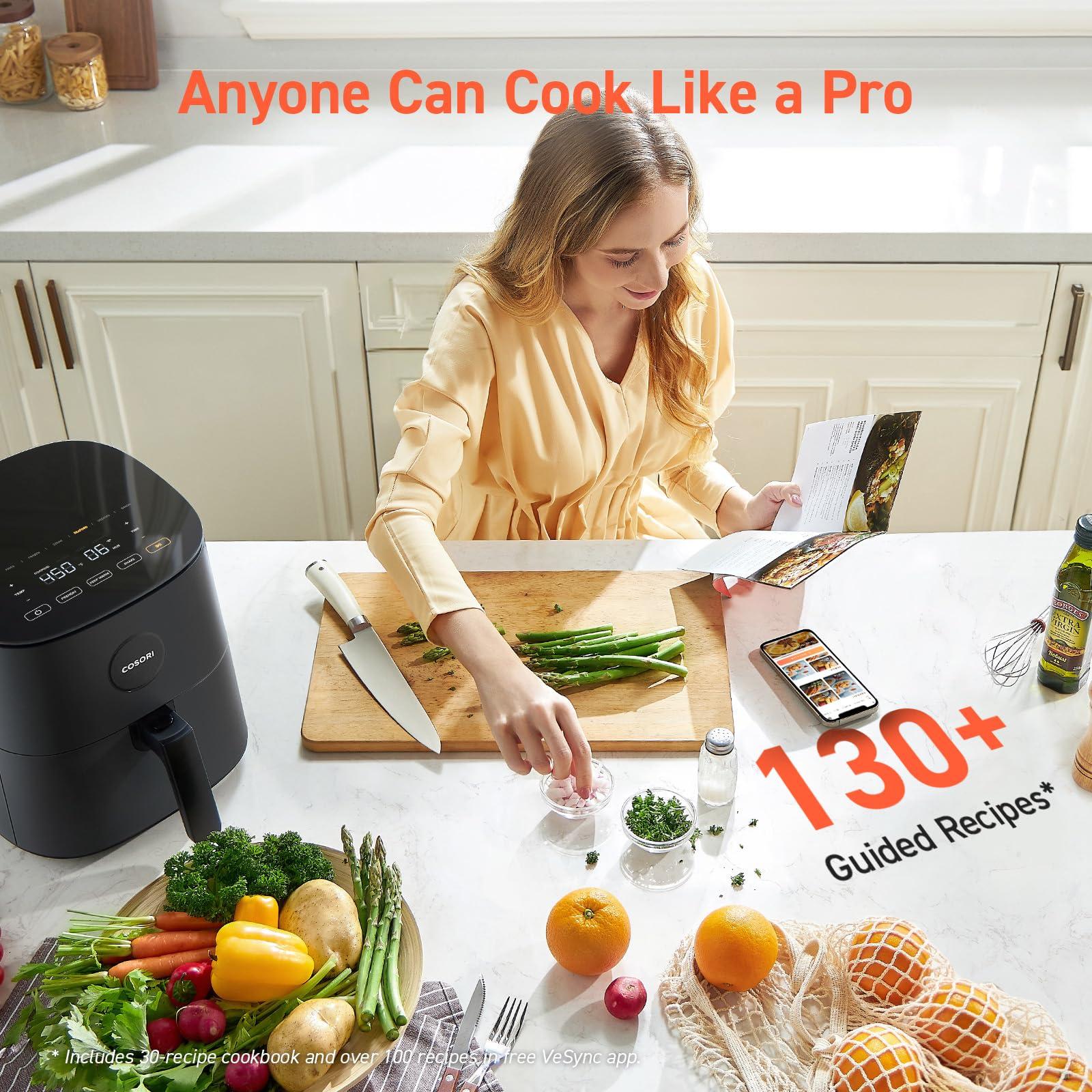 COSORI Air Fryer Pro 9-in-1, Compact 5QT, 450℉: Half Time & Chef-Grade Cook, One-Wipe Clean Glass Panel, 130+ In-App Recipes with Nutritional Info, Nonstick & Dishwasher-Safe Basket, Gray - Image 2