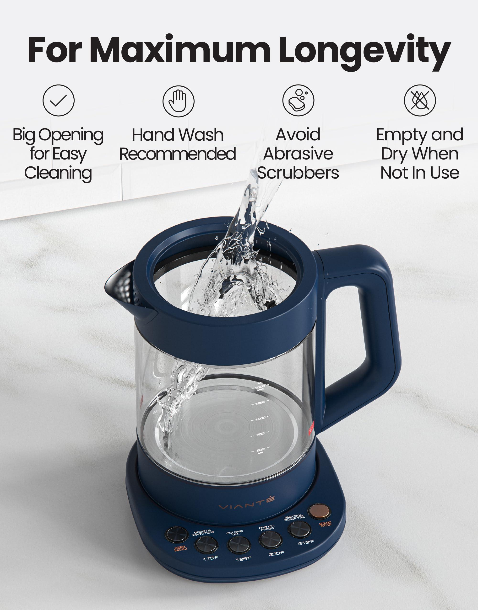 Vianté Electric Kettle With Infuser For Loose Leaf Tea. Hot Tea Maker With Temperature Control And Automatic Shut Off. Kettle With Brewing Programs. 1.5 Liters Capacity | Midnight Blue Color - Image 8