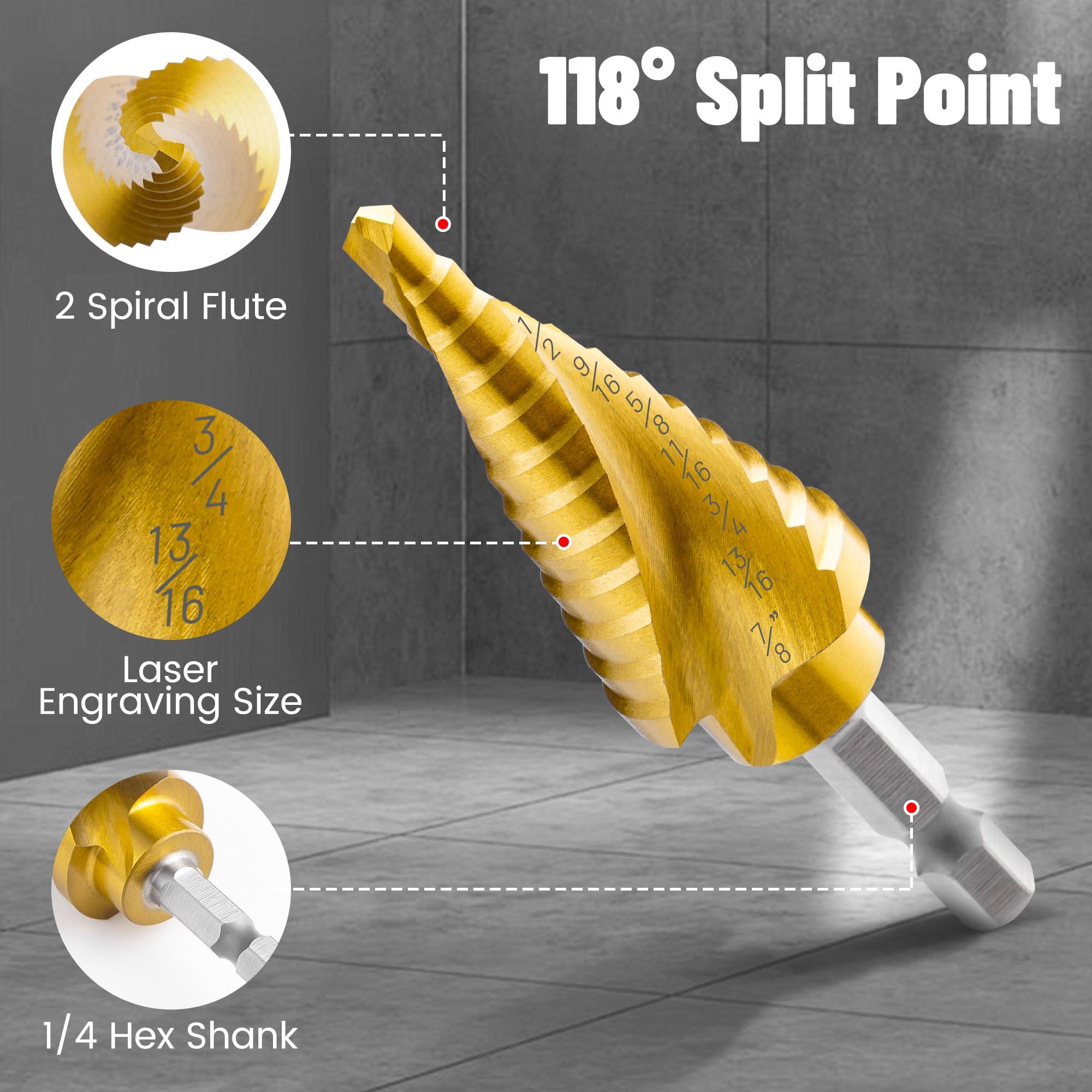 IRONANT 3PCS Step Drill Bit Set, Spiral Grooved HSS Titanium Step Drill Bits for Metal, 31 Sizes Stepper Up Bits - Image 2