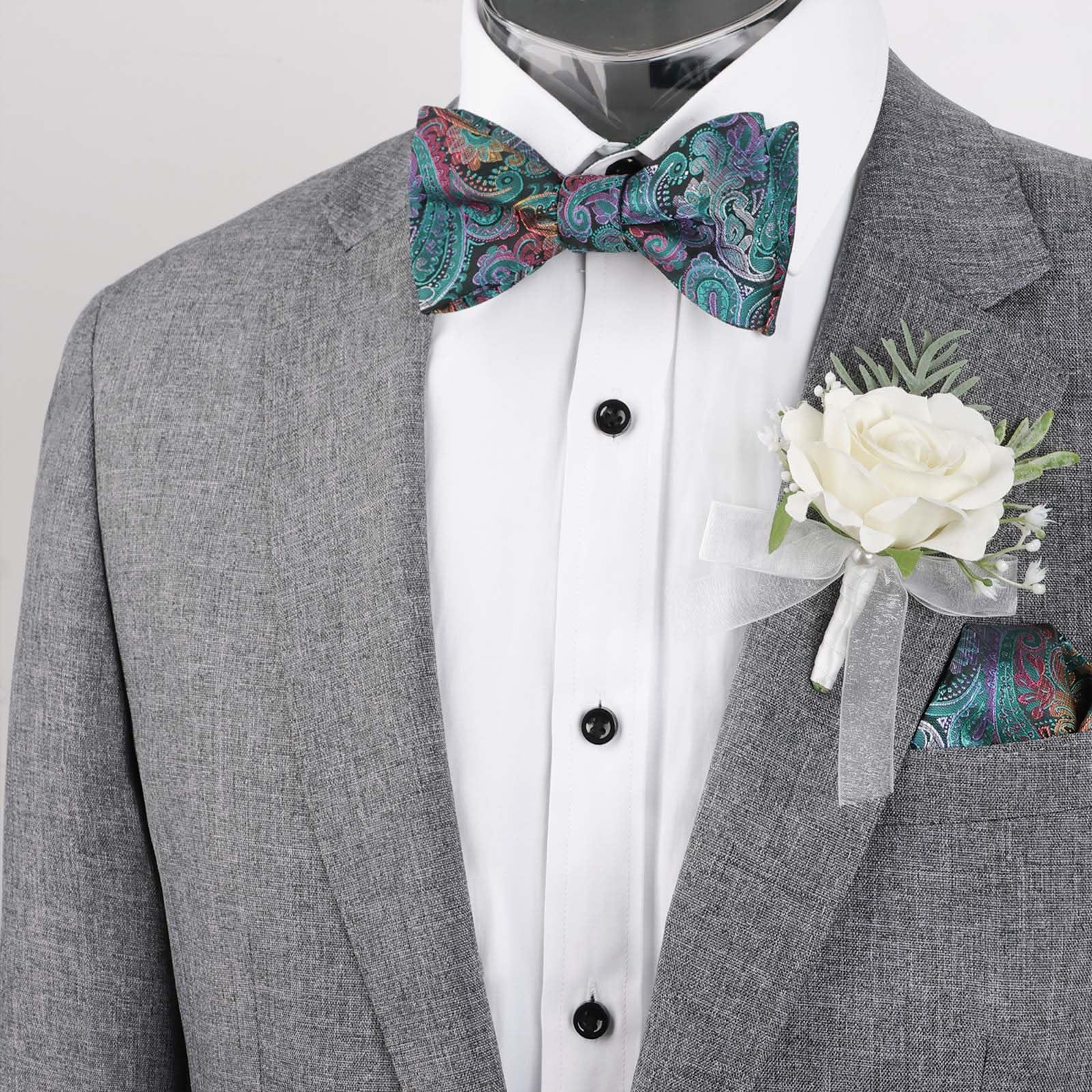 Alizeal Mens Paisley Jacquard Self-Tie Bow Tie Pocket Square Set - Image 4