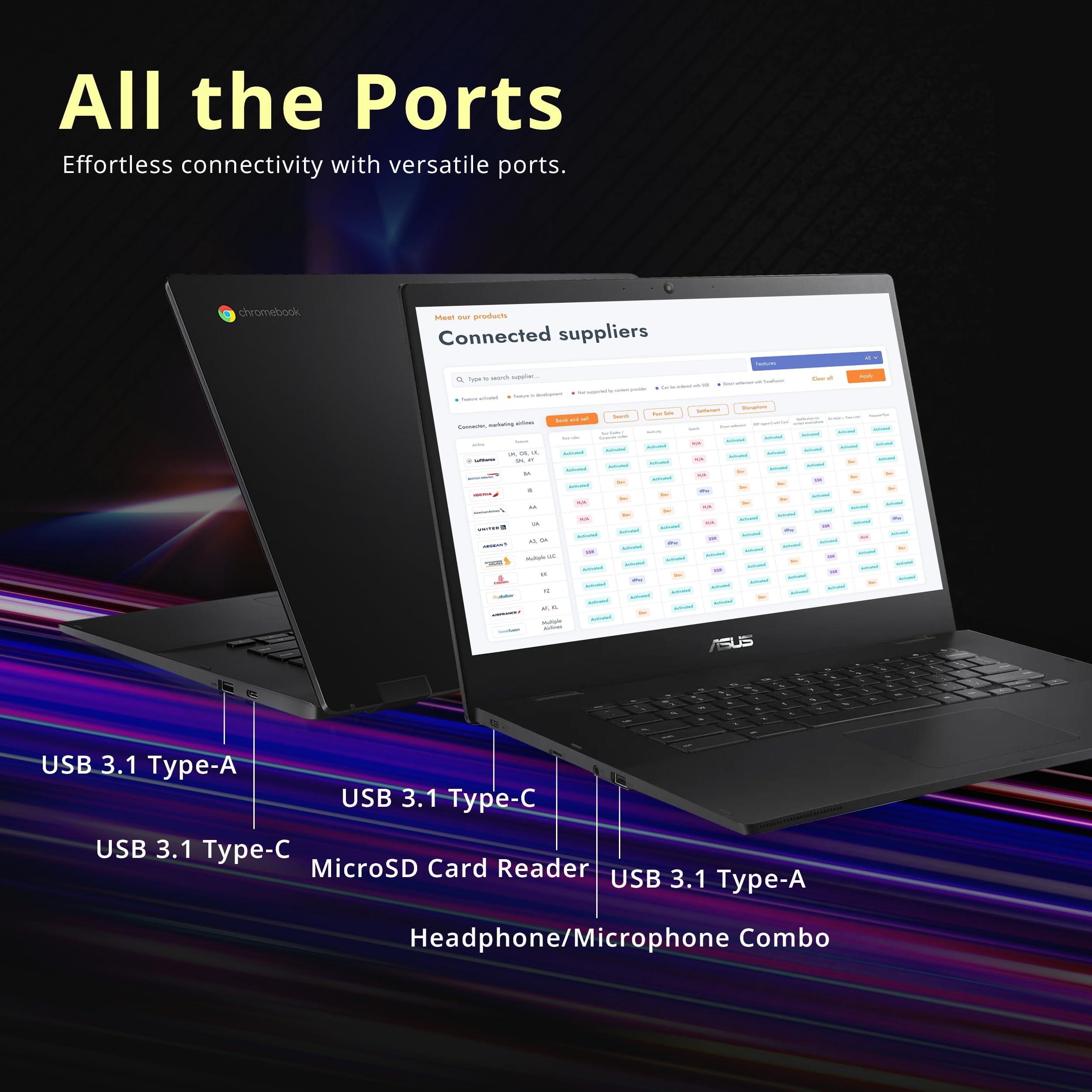 ASUS Chromebook CX1 15.6" FHD Laptop, Intel Celeron N3350 Processor, 4GB RAM, 64GB eMMC Flash Memory, Intel HD Graphics, 720P Webcam, Stereo Speakers, Chrome OS, Black (Renewed) - Image 9