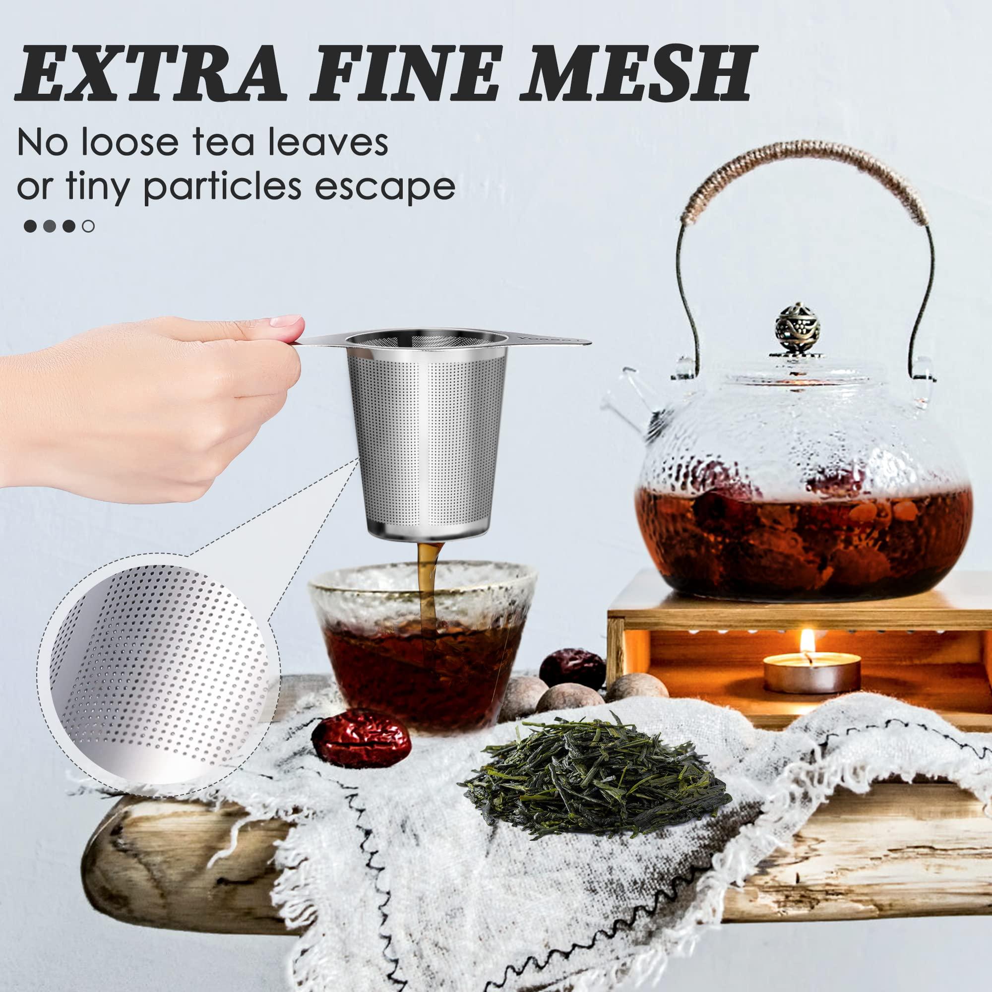 Yoassi Extra Fine 18/8 Stainless Steel Tea Infuser Mesh Strainer with Large Capacity & Perfect Size Double Handles for Hanging on Teapots, Mugs, Cups to Steep Loose Leaf Tea and Coffee - Image 4